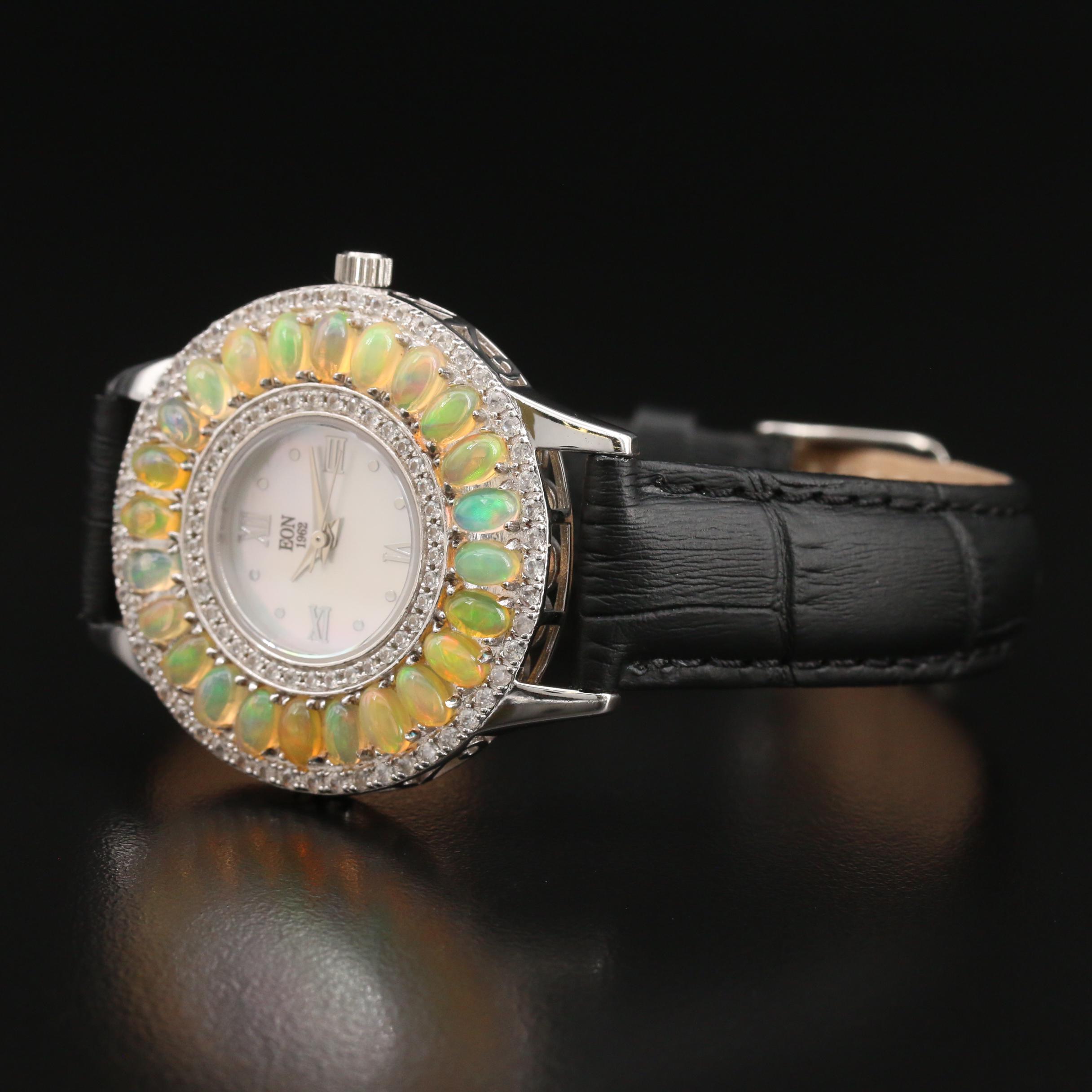 Eon 1962 Sterling Silver Opal and Topaz Quartz Watch