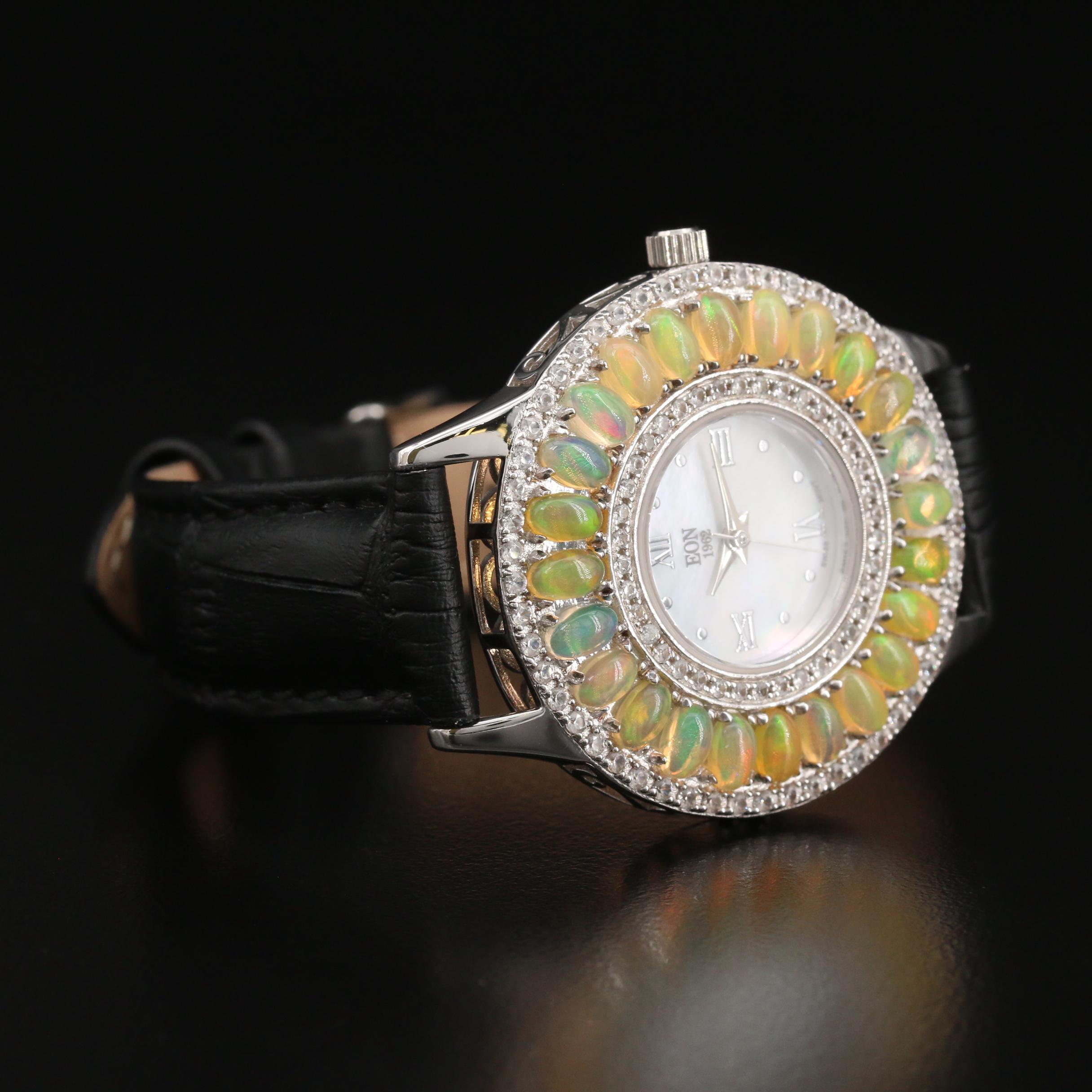 Eon 1962 Sterling Silver Opal and Topaz Quartz Watch