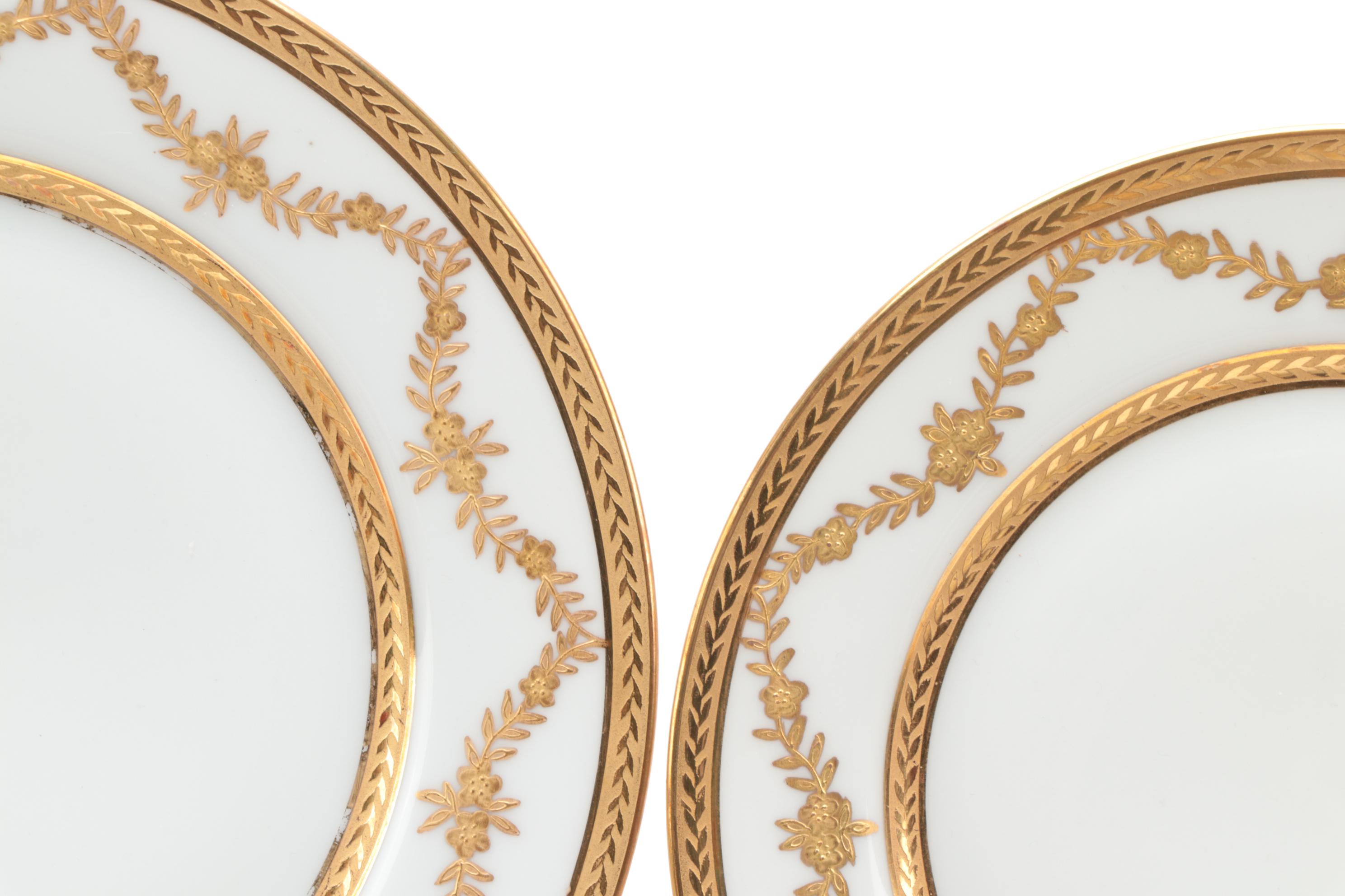 Limoges Porcelain  Gilt Leaf Swag Coffee and Dessert Service, Antique