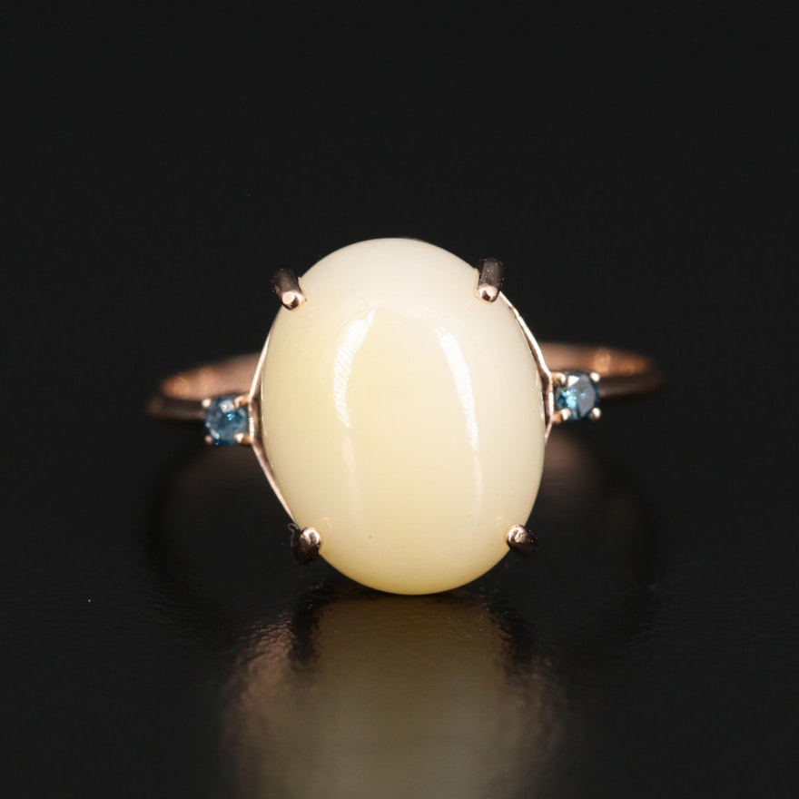 14K Opal Cabochon and Diamond Ring