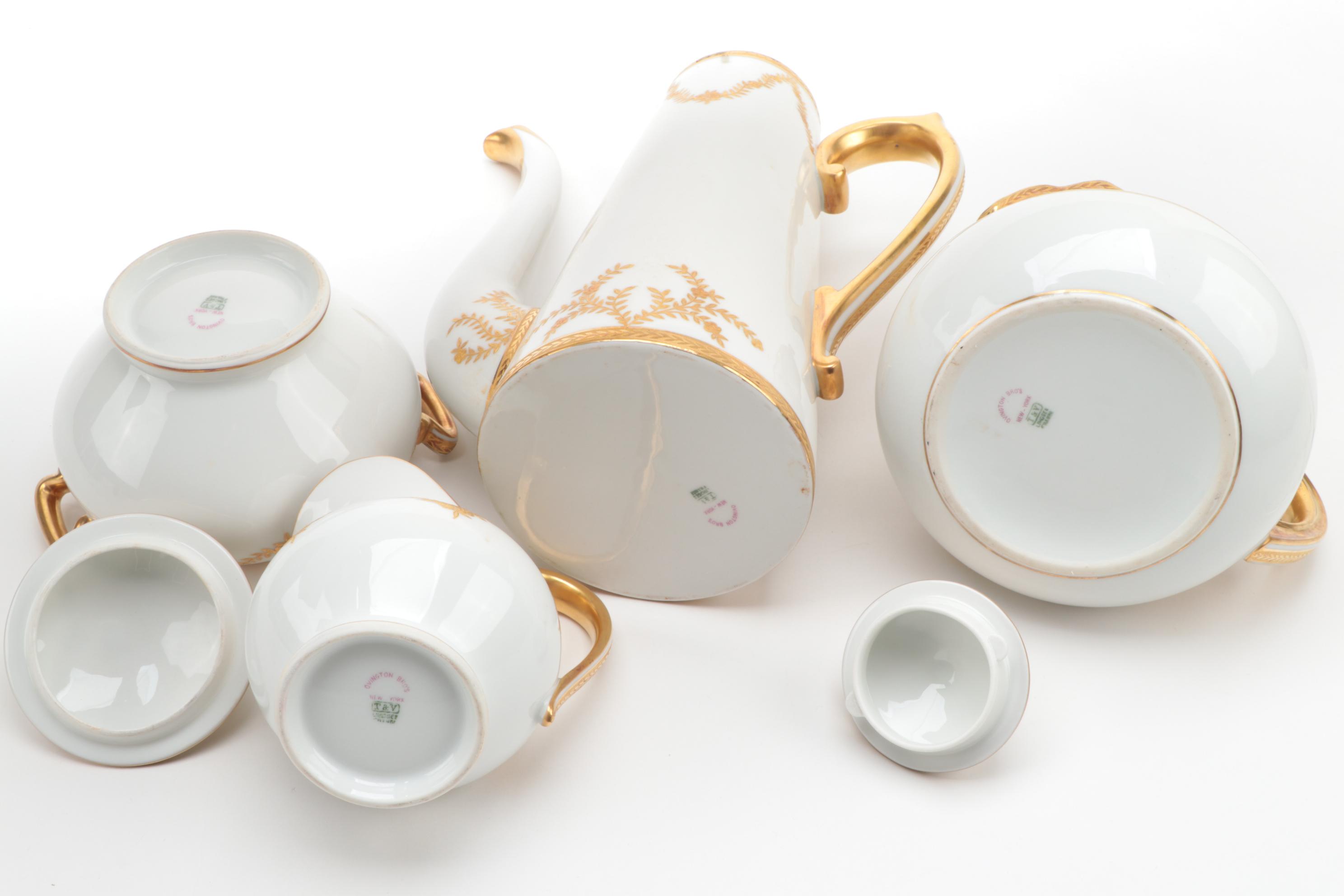 Limoges Porcelain  Gilt Leaf Swag Coffee and Dessert Service, Antique