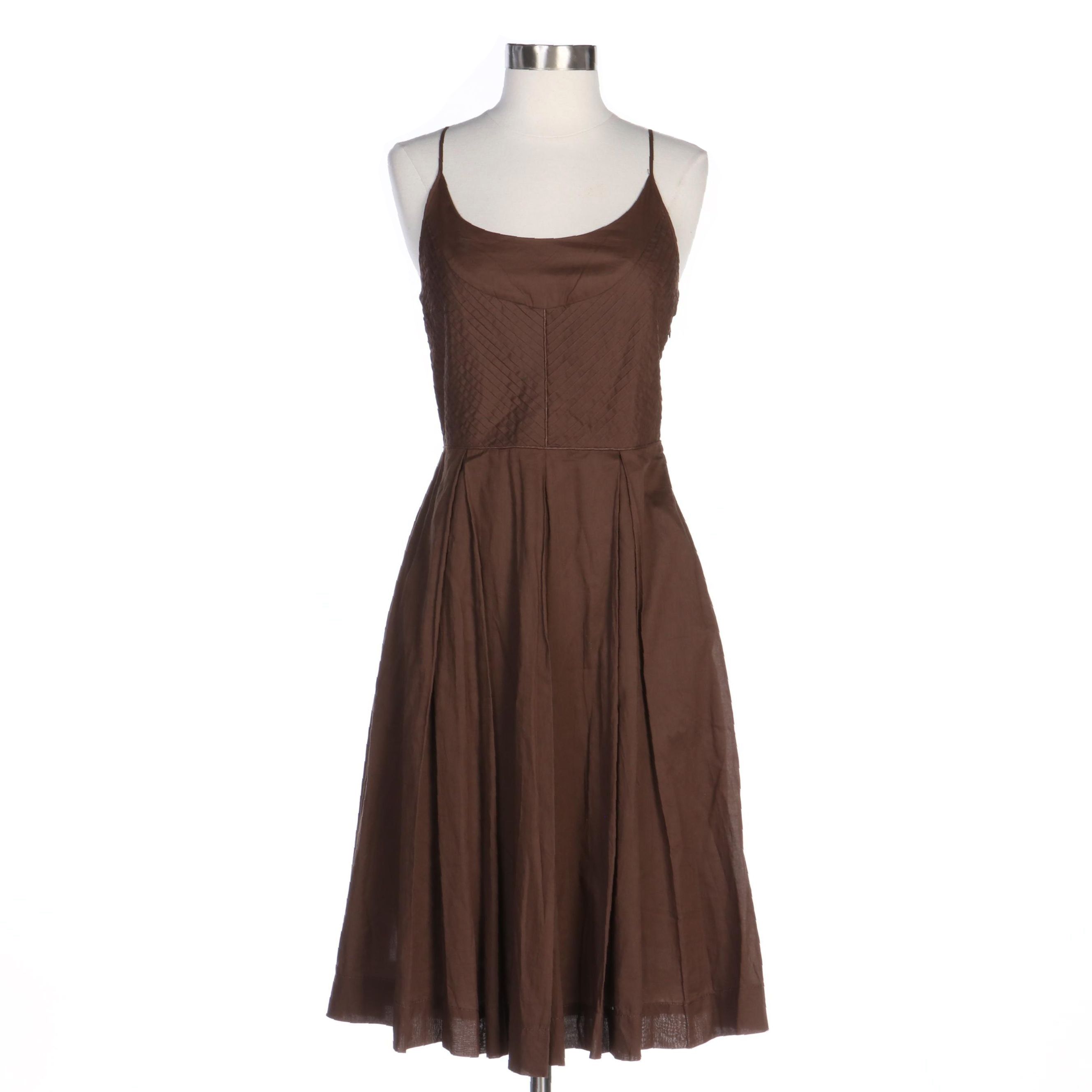 Tory Burch Brown Pleated Cotton Sleeveless Dress