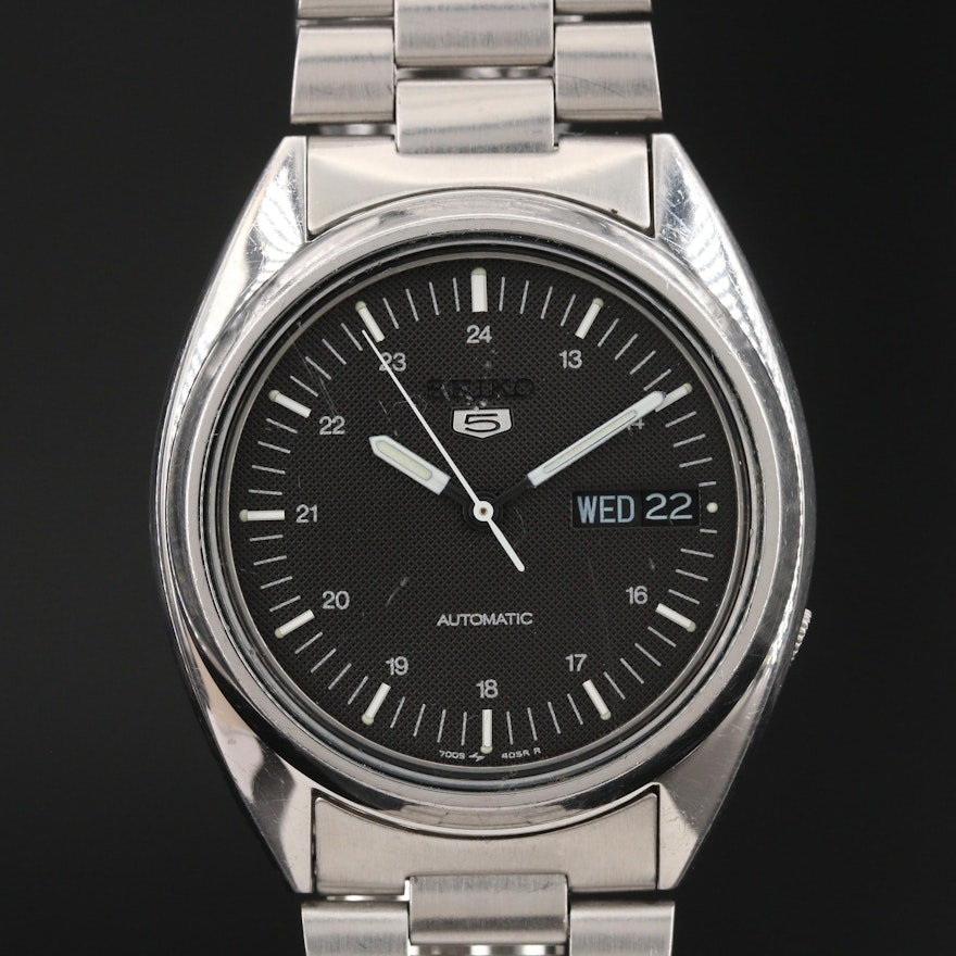 1992 Seiko 5 Day-Date Stainless Steel Automatic Wristwatch