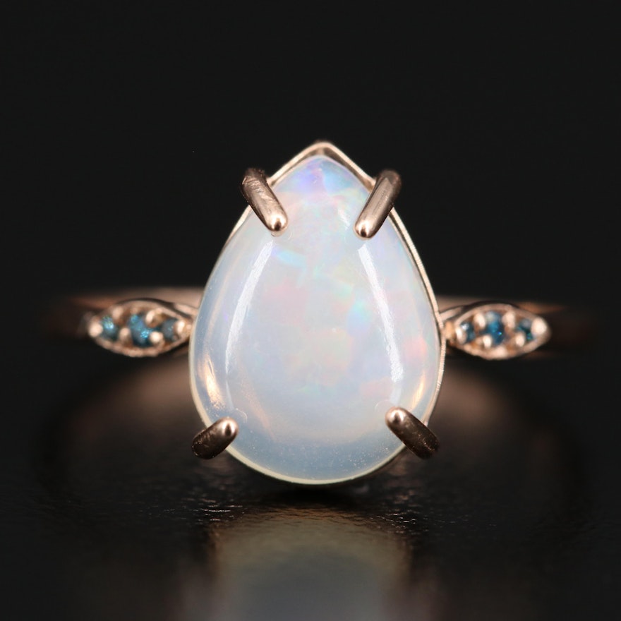 14K Opal and Diamond Teardrop Ring