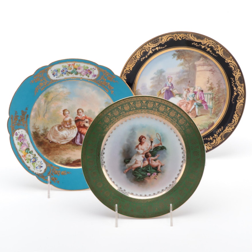 Sèvres and Ackerman & Fritz Porcelain Plates, Mid to Late 19th Century