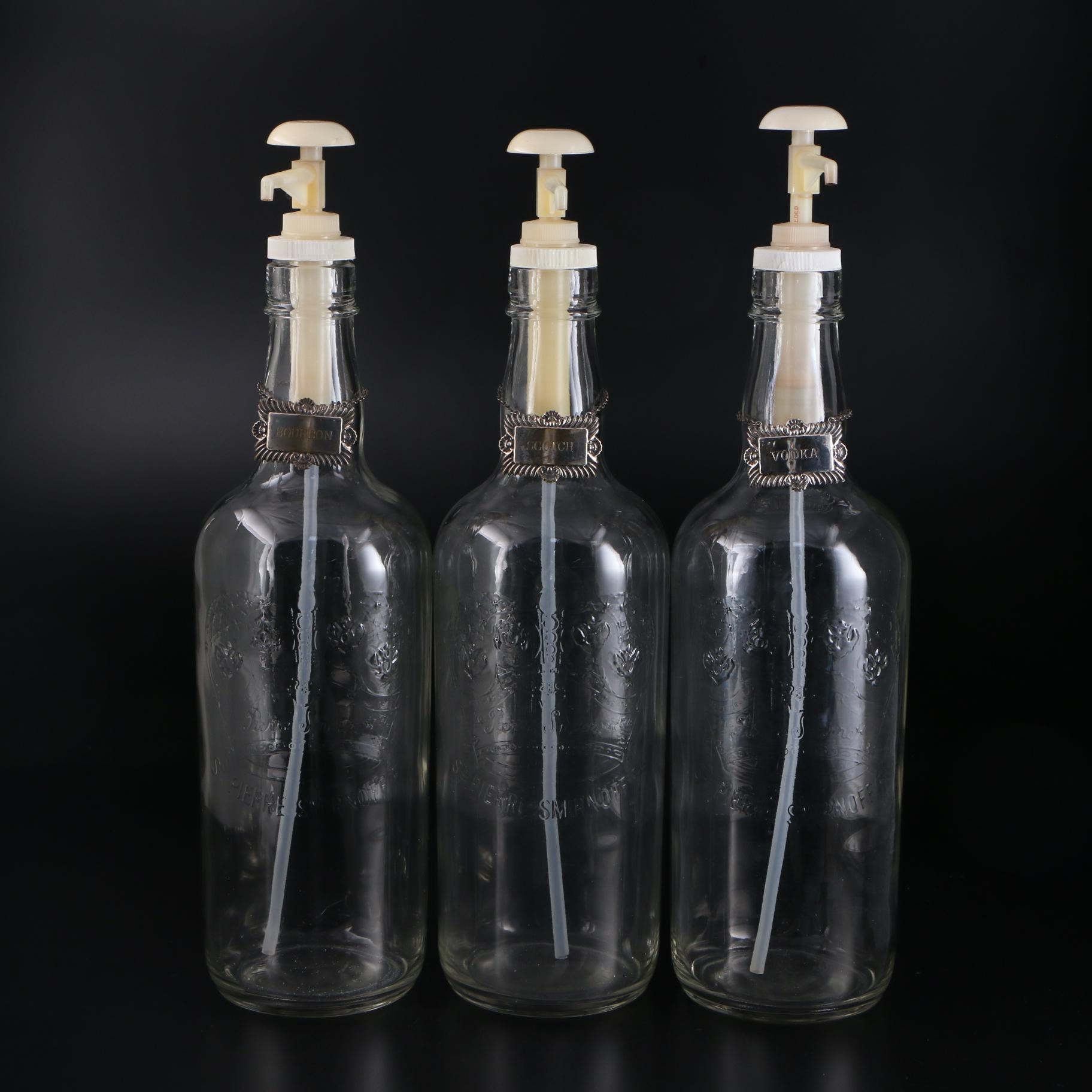 St. Pierre Smirnoff Vodka Dispensers with Silver Plate Liquor Tags