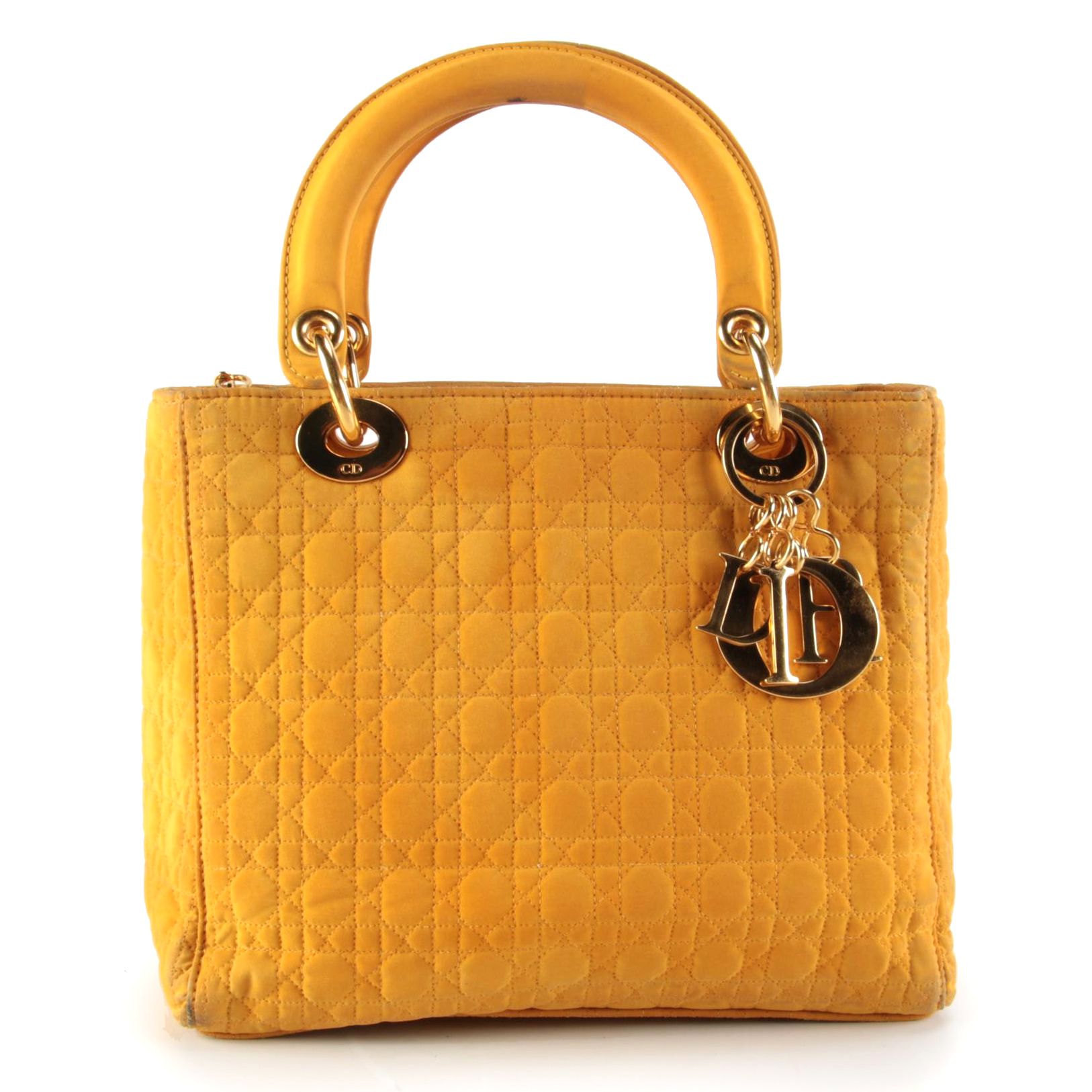 Christian Dior Medium Lady Dior Bag in Butterscotch Yellow Cannage Quilted Nylon