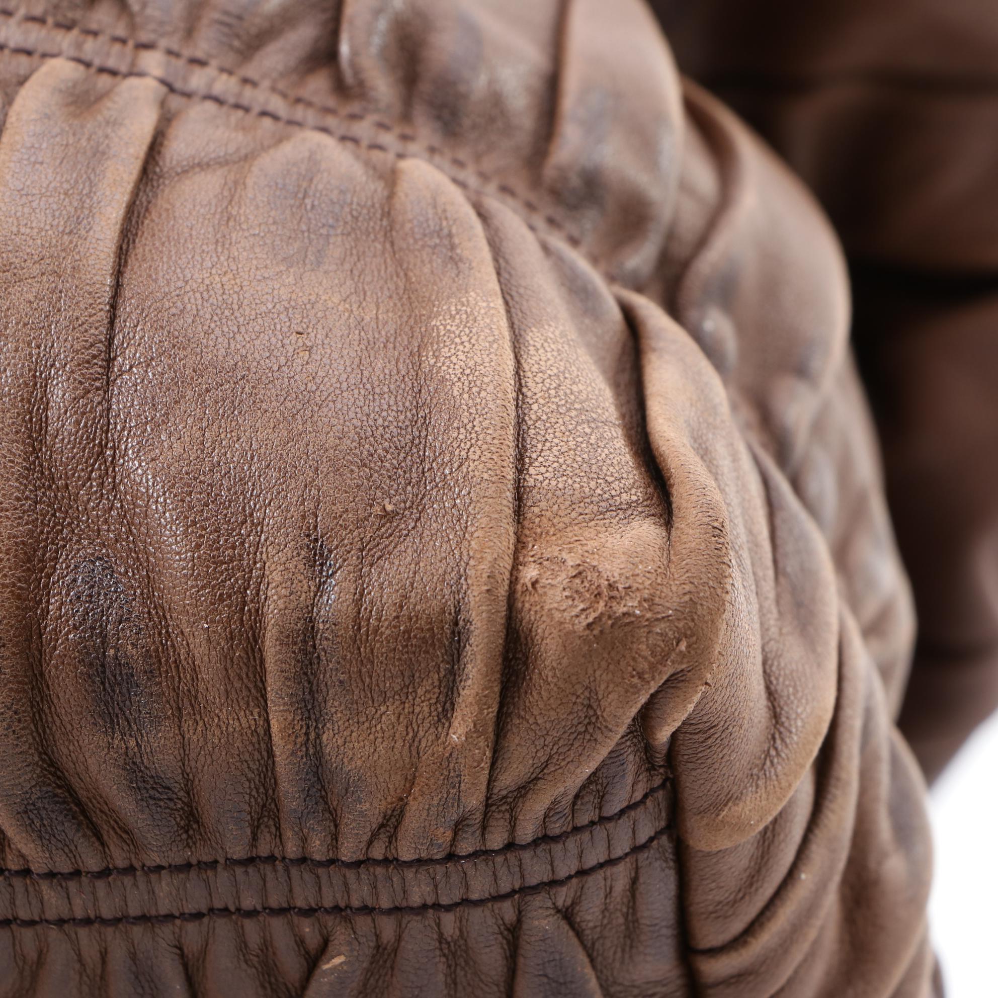 Prada Nappa Gaufre Top Handle Bag in Brown Lambskin and Saffiano Leather