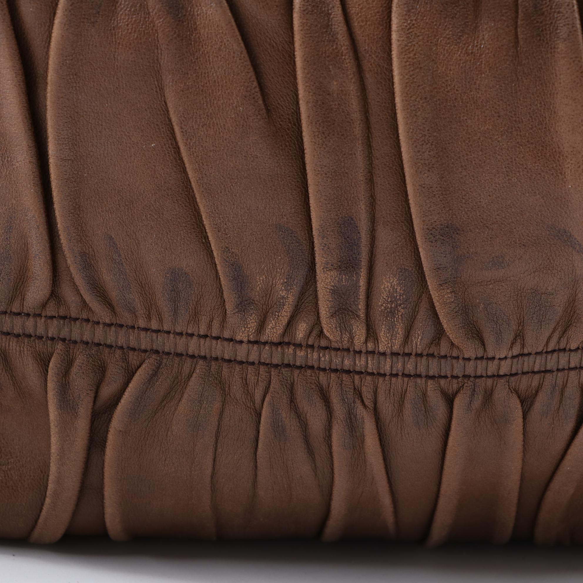 Prada Nappa Gaufre Top Handle Bag in Brown Lambskin and Saffiano Leather