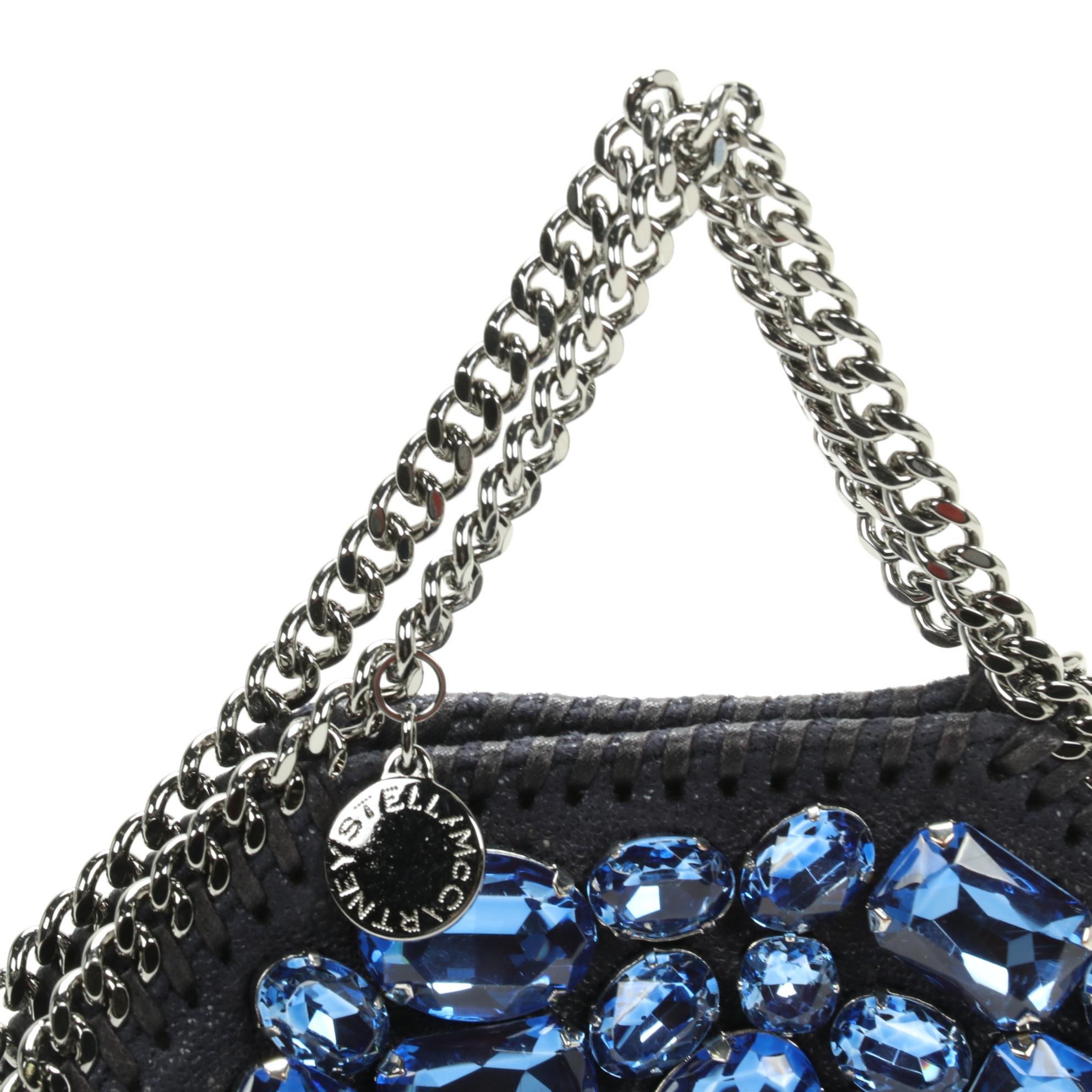 Stella McCartney Crystal Embellished Falabella Crossbody in Navy