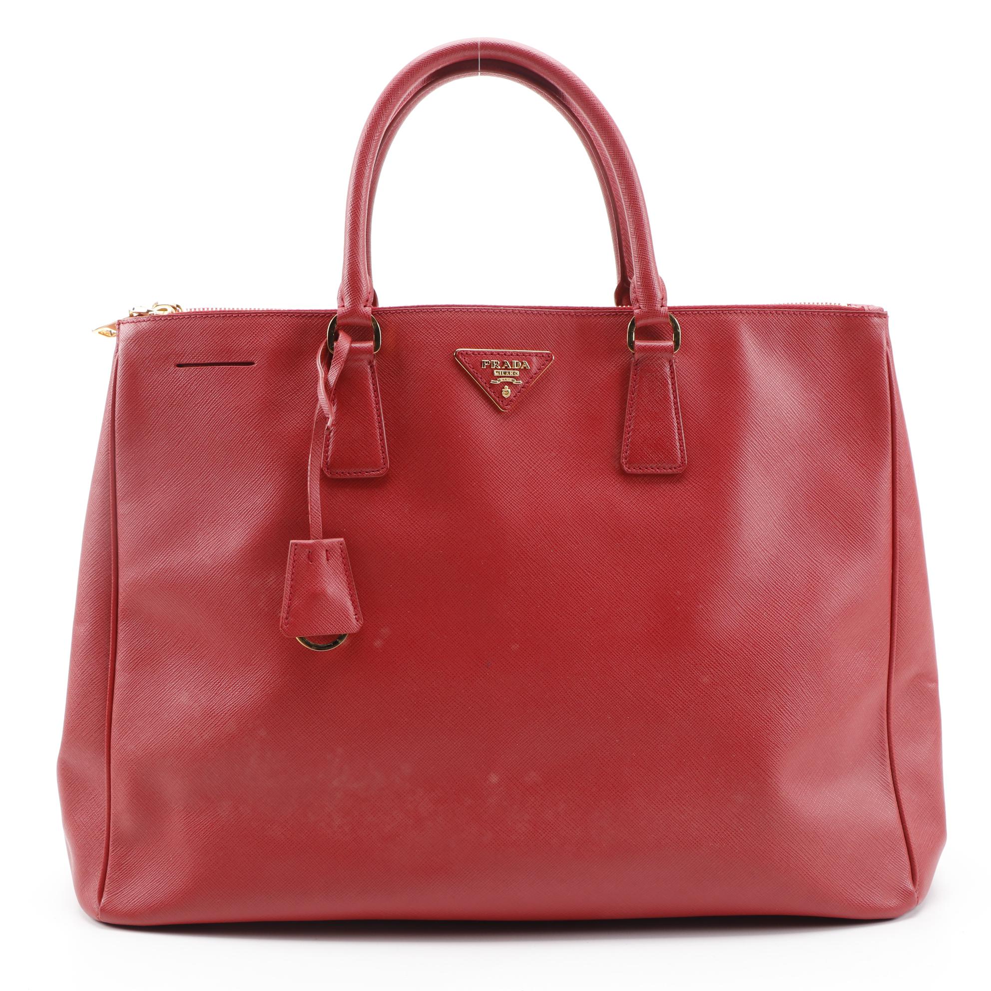 Prada Extra Large Double Zip Lux Tote in Red Saffiano Leather