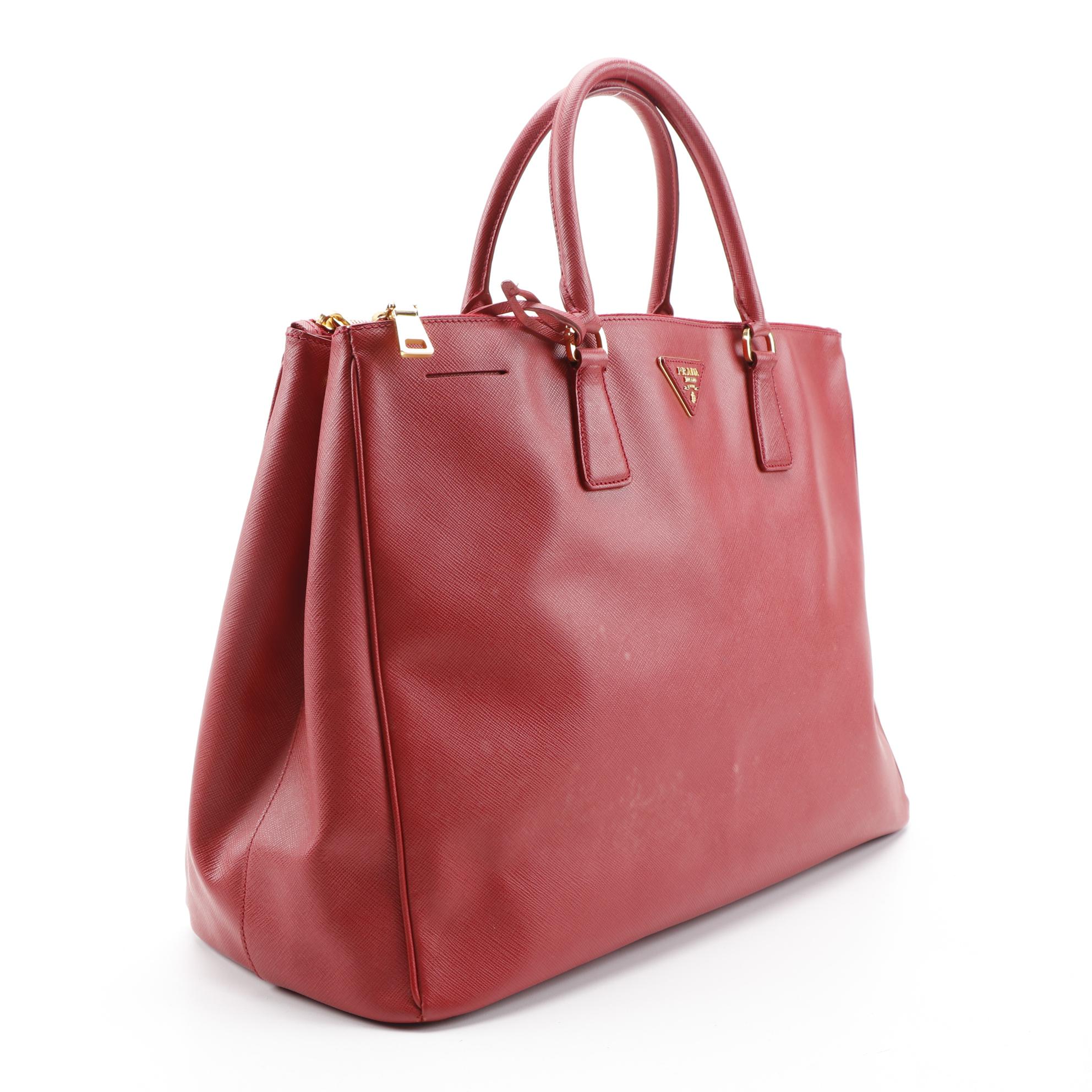 Prada Extra Large Double Zip Lux Tote in Red Saffiano Leather