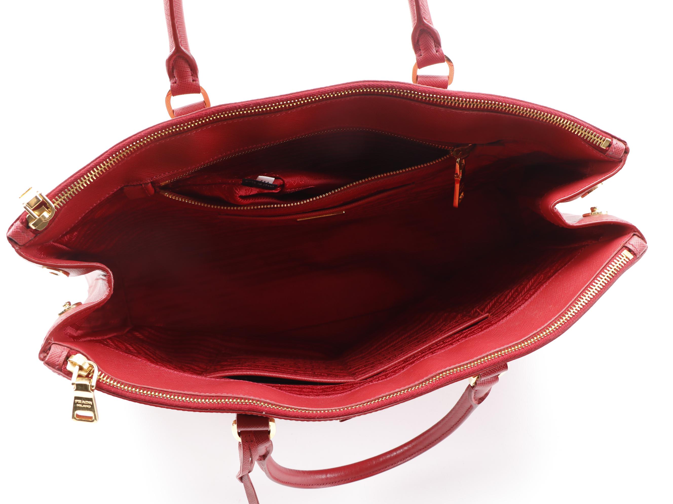 Prada Extra Large Double Zip Lux Tote in Red Saffiano Leather
