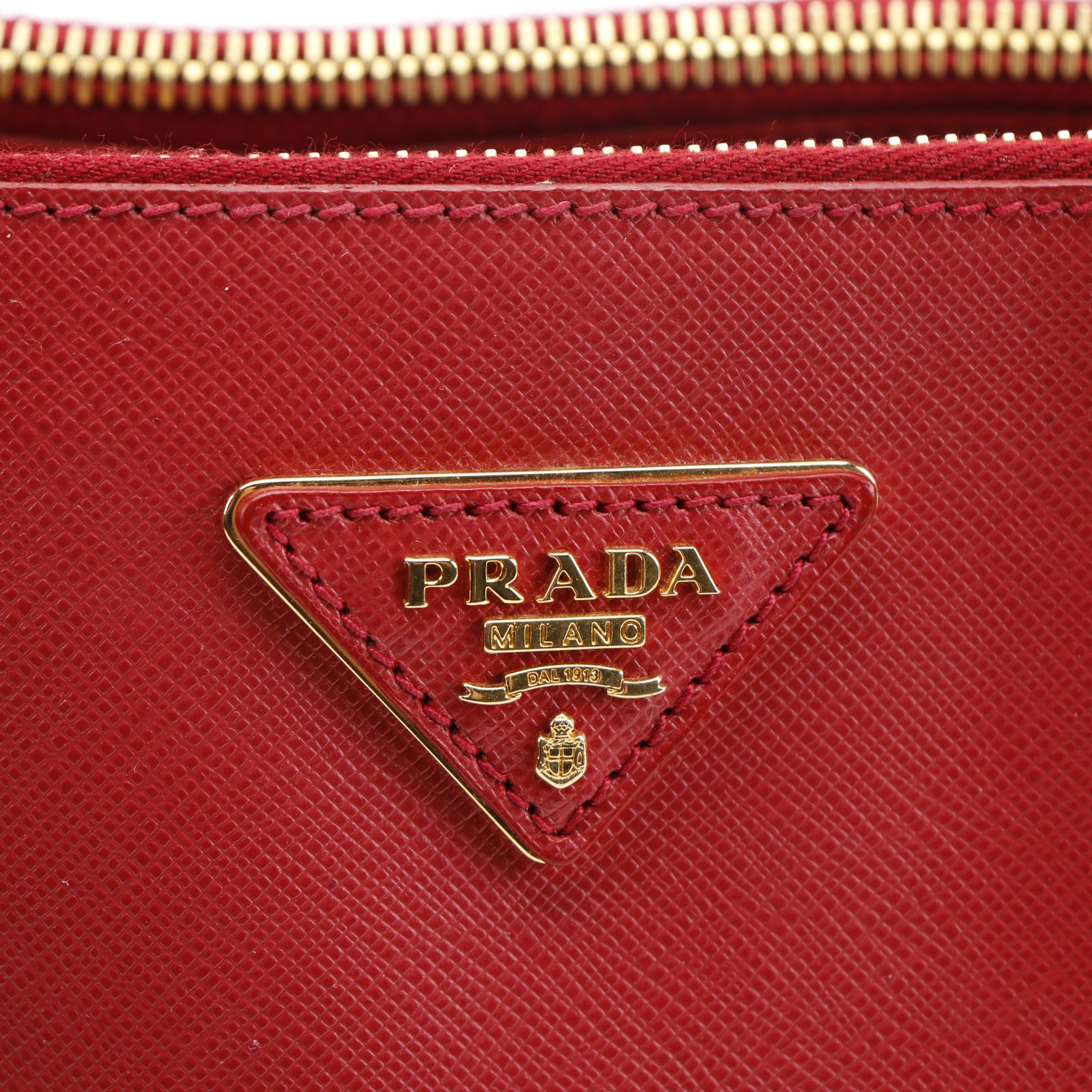 Prada Extra Large Double Zip Lux Tote in Red Saffiano Leather