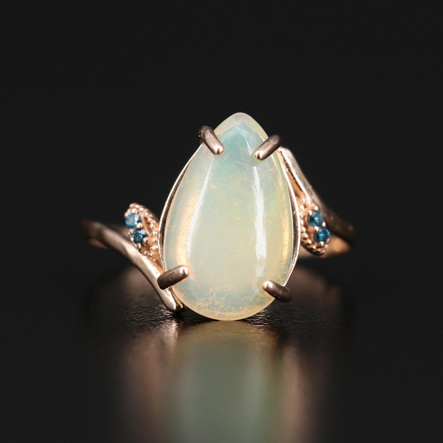 14K Opal and Diamond Bypass Ring