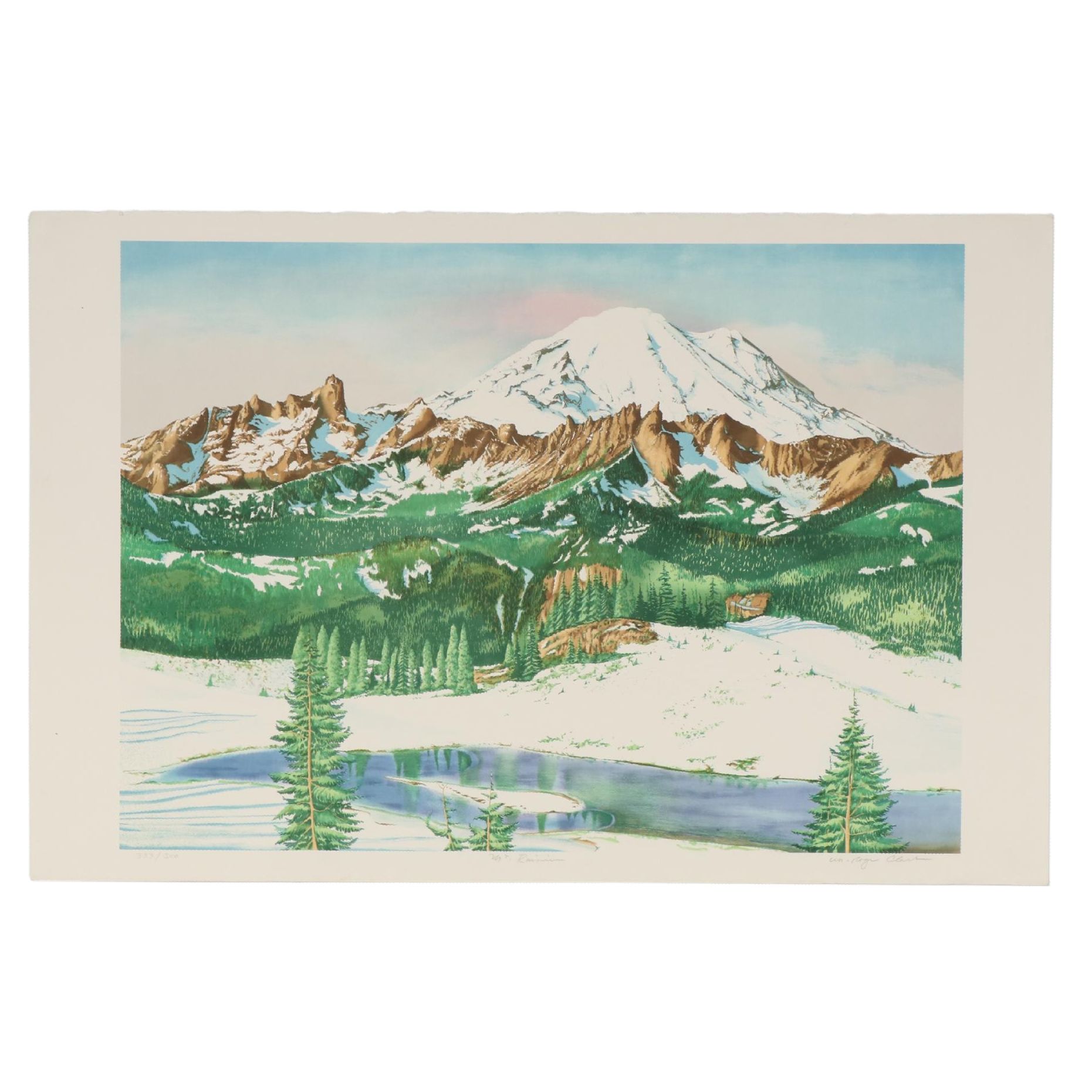 William Roger Clark Color Lithograph "Mt. Rainier," Late 20th Century
