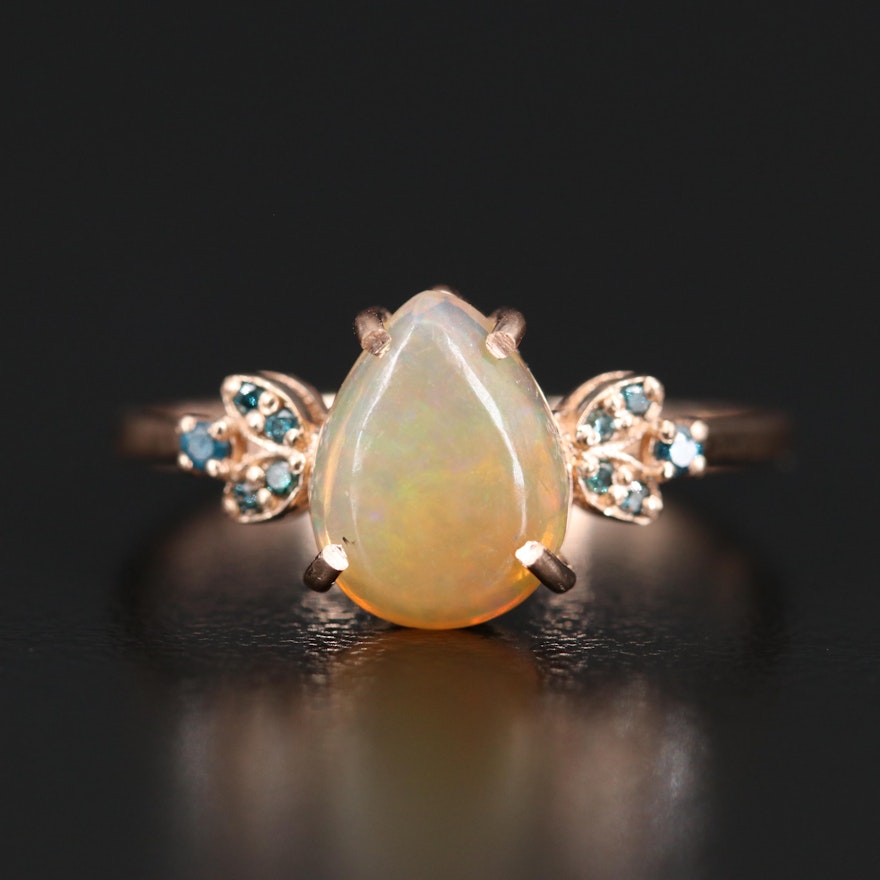 14K Opal Teardrop Ring with Diamond Accents