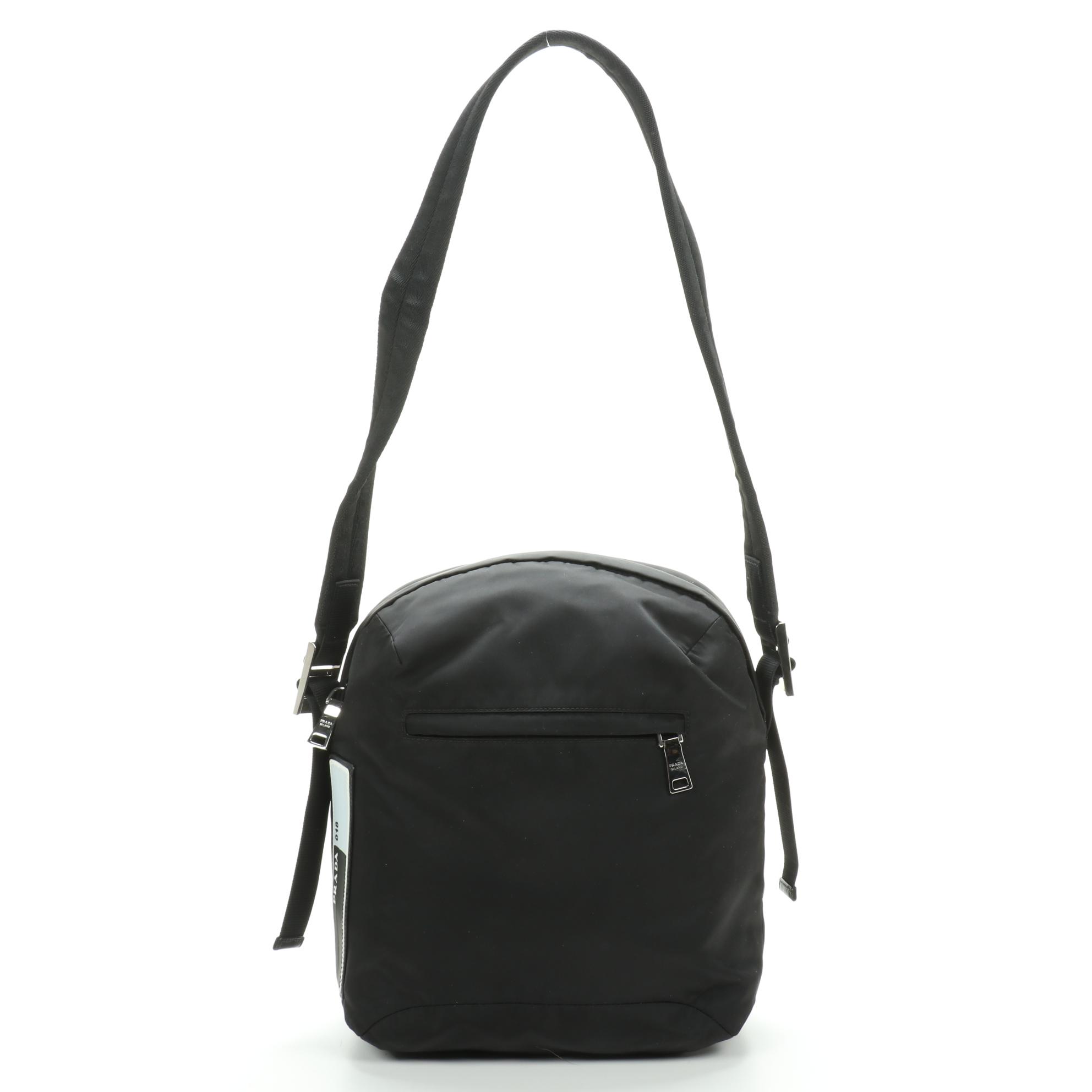 Prada Small Technical Zip Messenger Bag in Black Tessuto Nylon