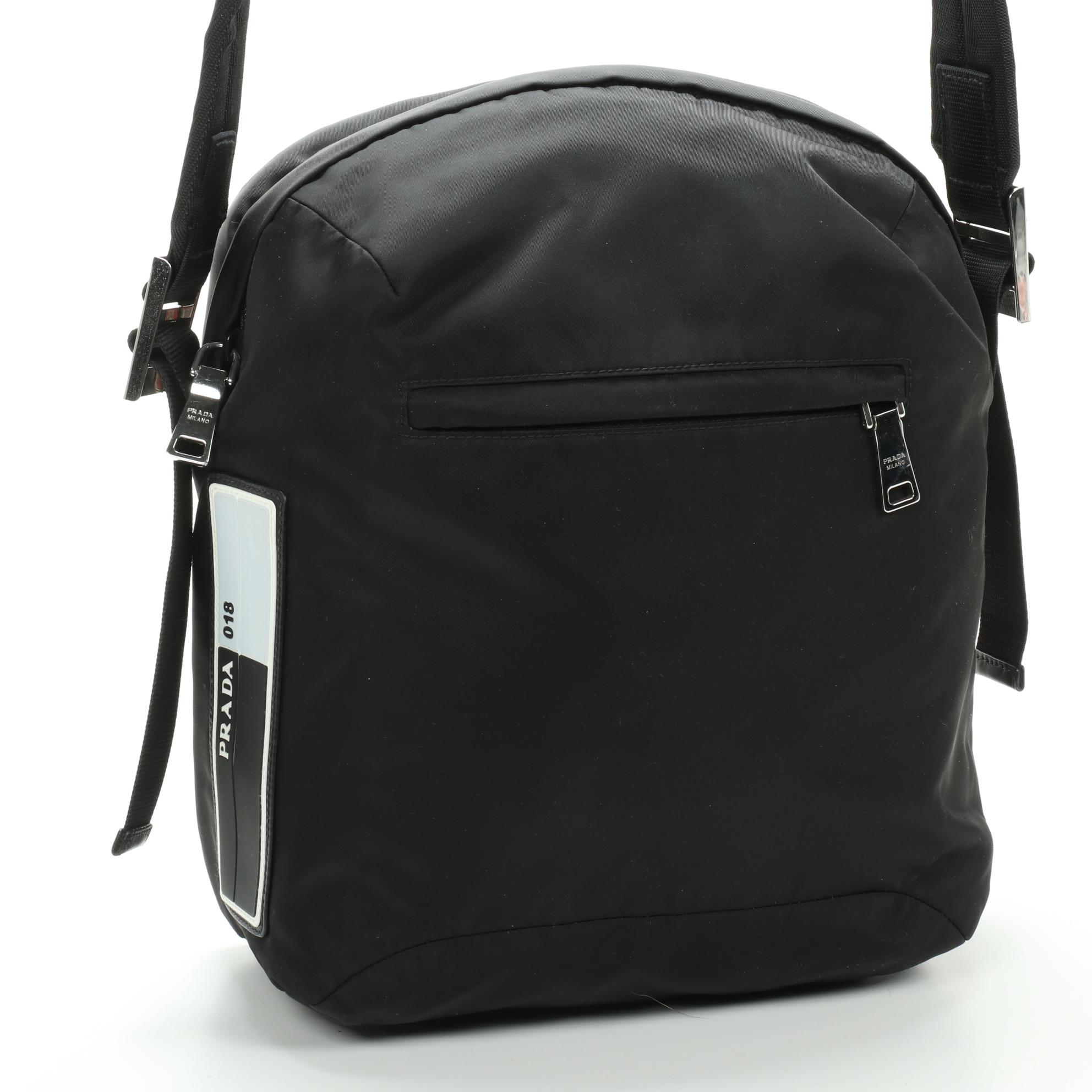 Prada Small Technical Zip Messenger Bag in Black Tessuto Nylon