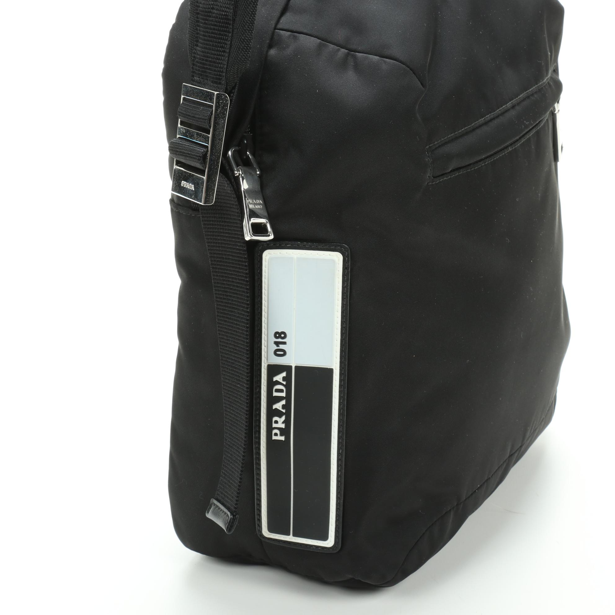 Prada Small Technical Zip Messenger Bag in Black Tessuto Nylon