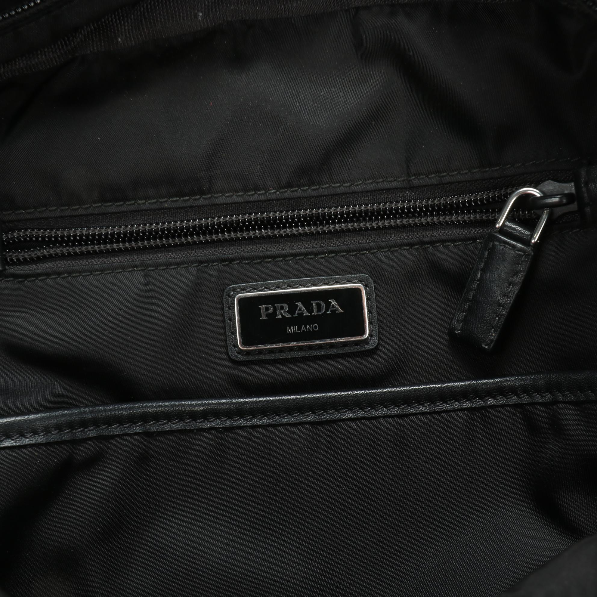 Prada Small Technical Zip Messenger Bag in Black Tessuto Nylon