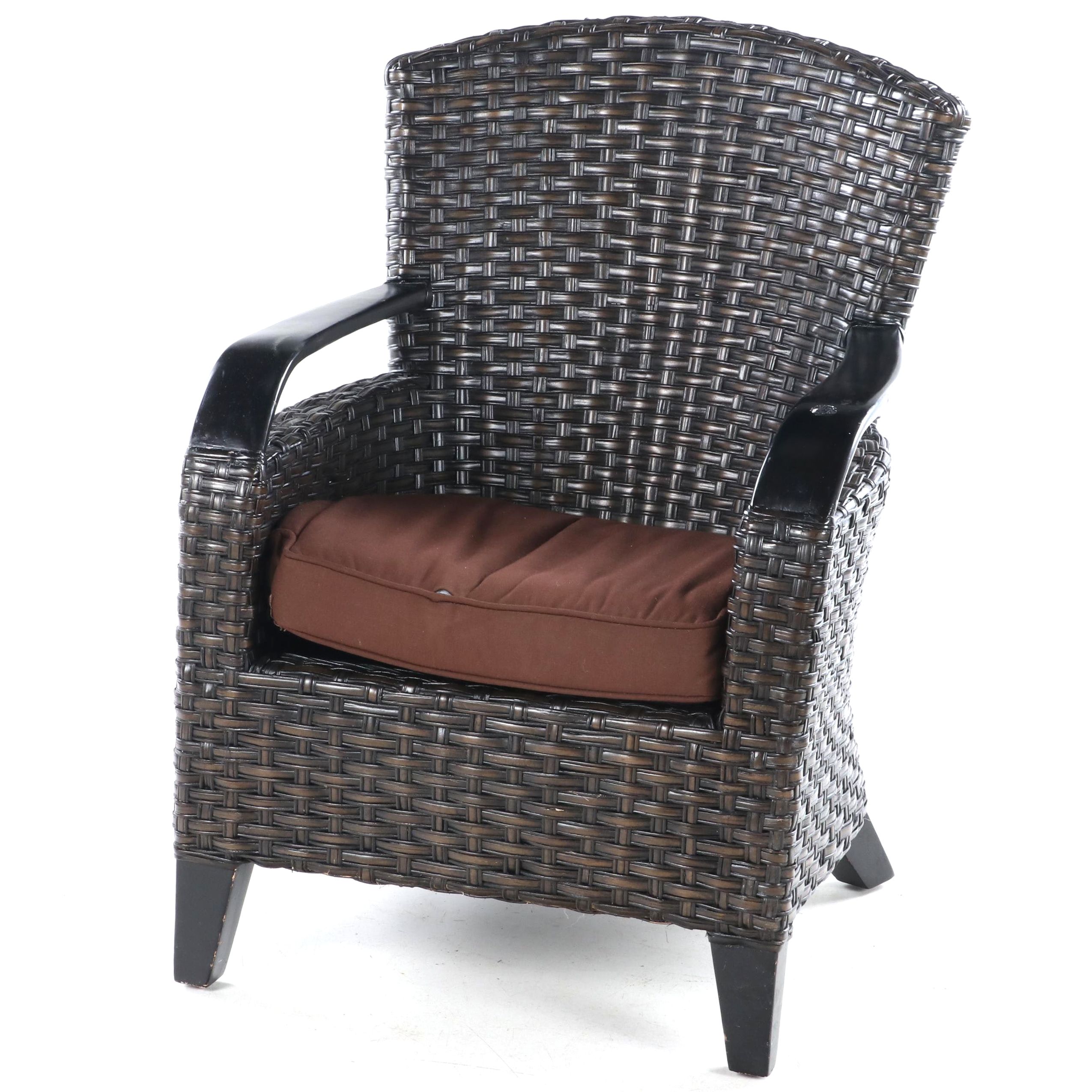 Pier 1 Contemporary Wicker and Ebonized Wood Arm Chair