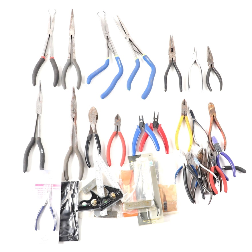 Pliers, Wire Cutters, Mechanics Square, Round Nose Pliers, and More