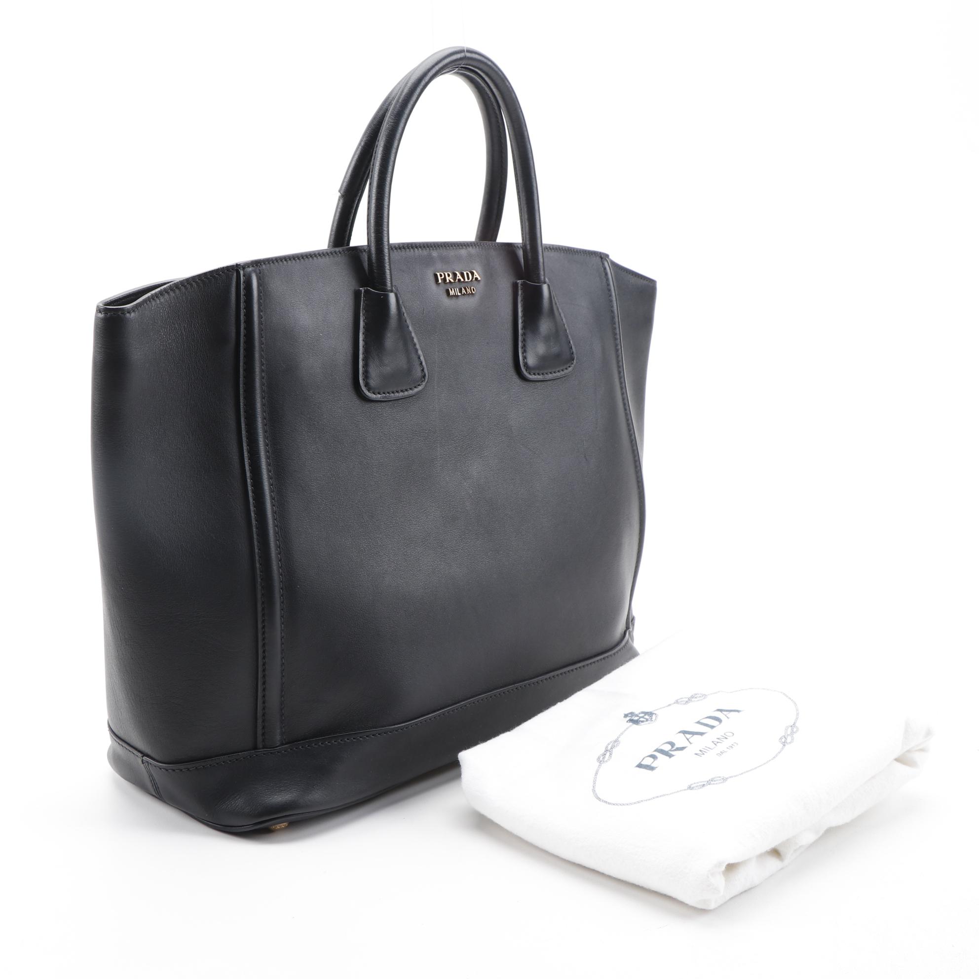 Prada Argilla Tote Bag in Nero City Calfskin Leather