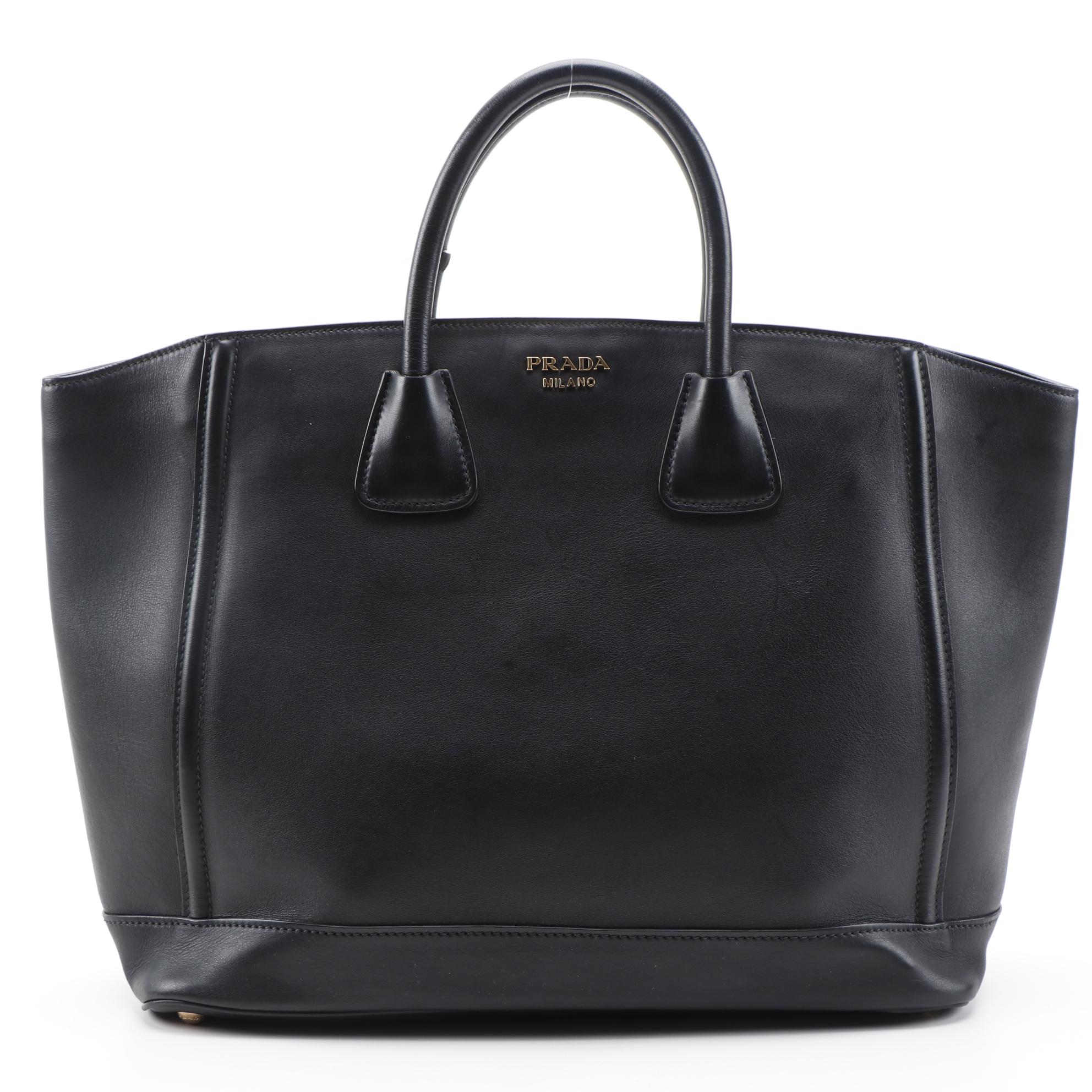 Prada Argilla Tote Bag in Nero City Calfskin Leather