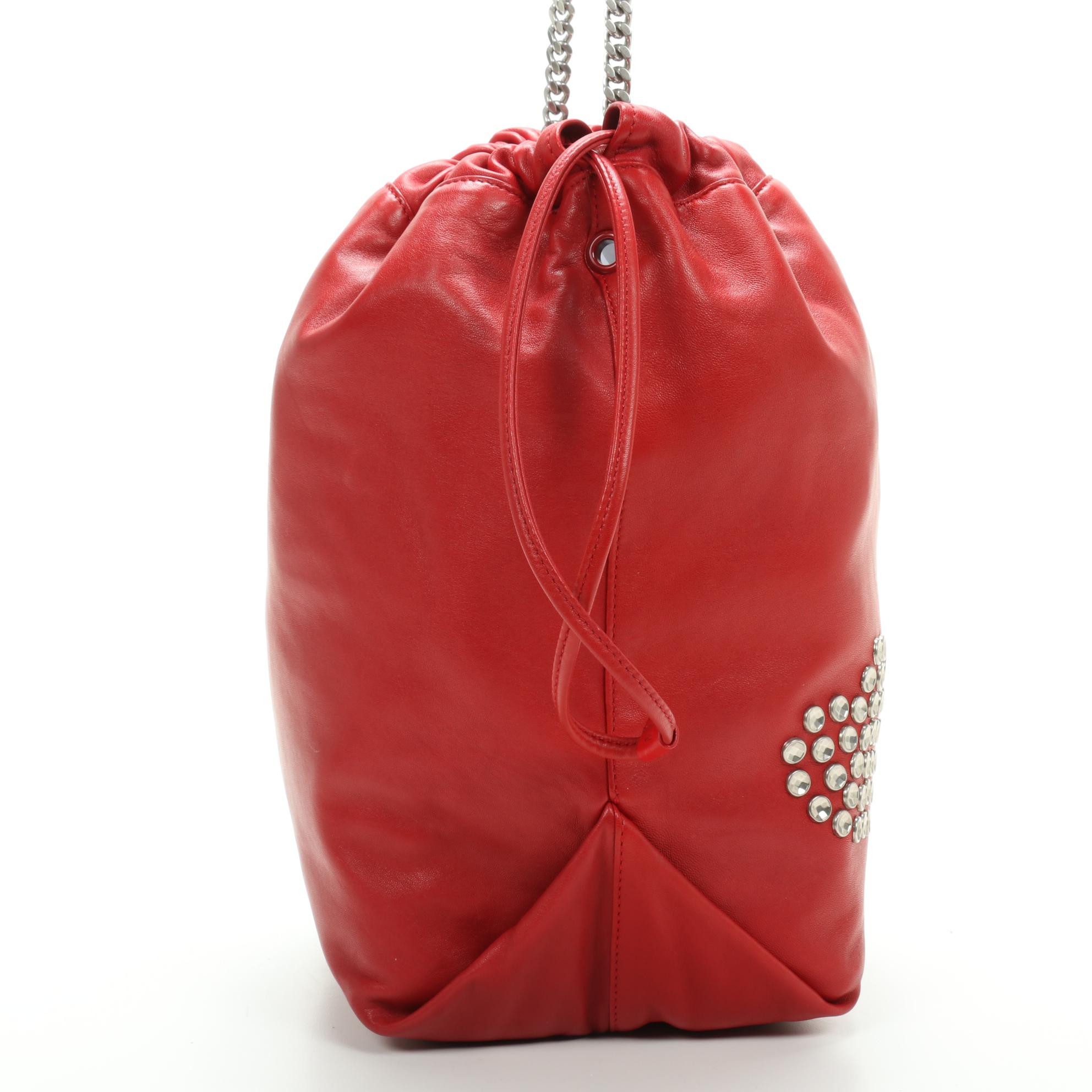 Saint Laurent Teddy Bucket Bag in Red Embellished Leather