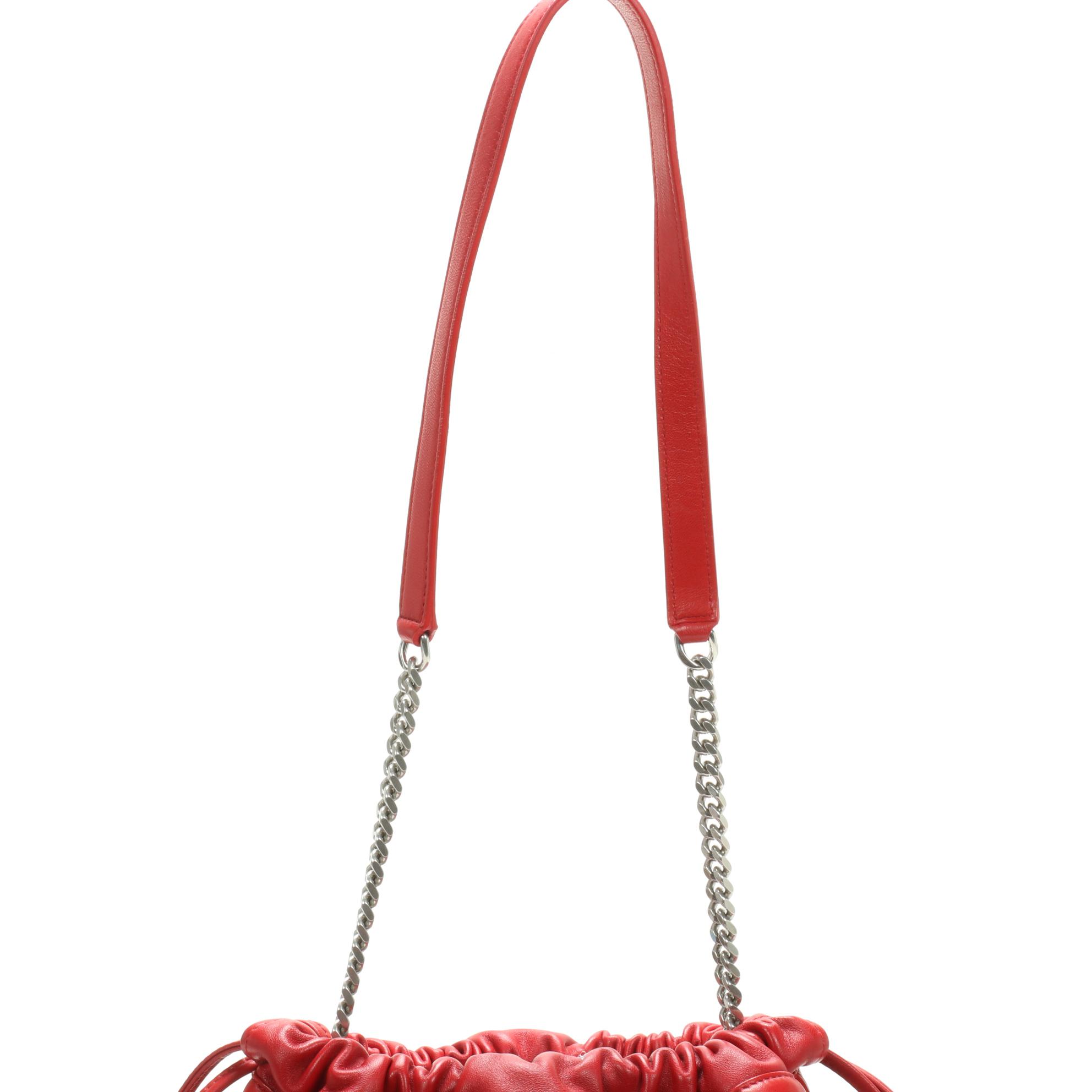 Saint Laurent Teddy Bucket Bag in Red Embellished Leather