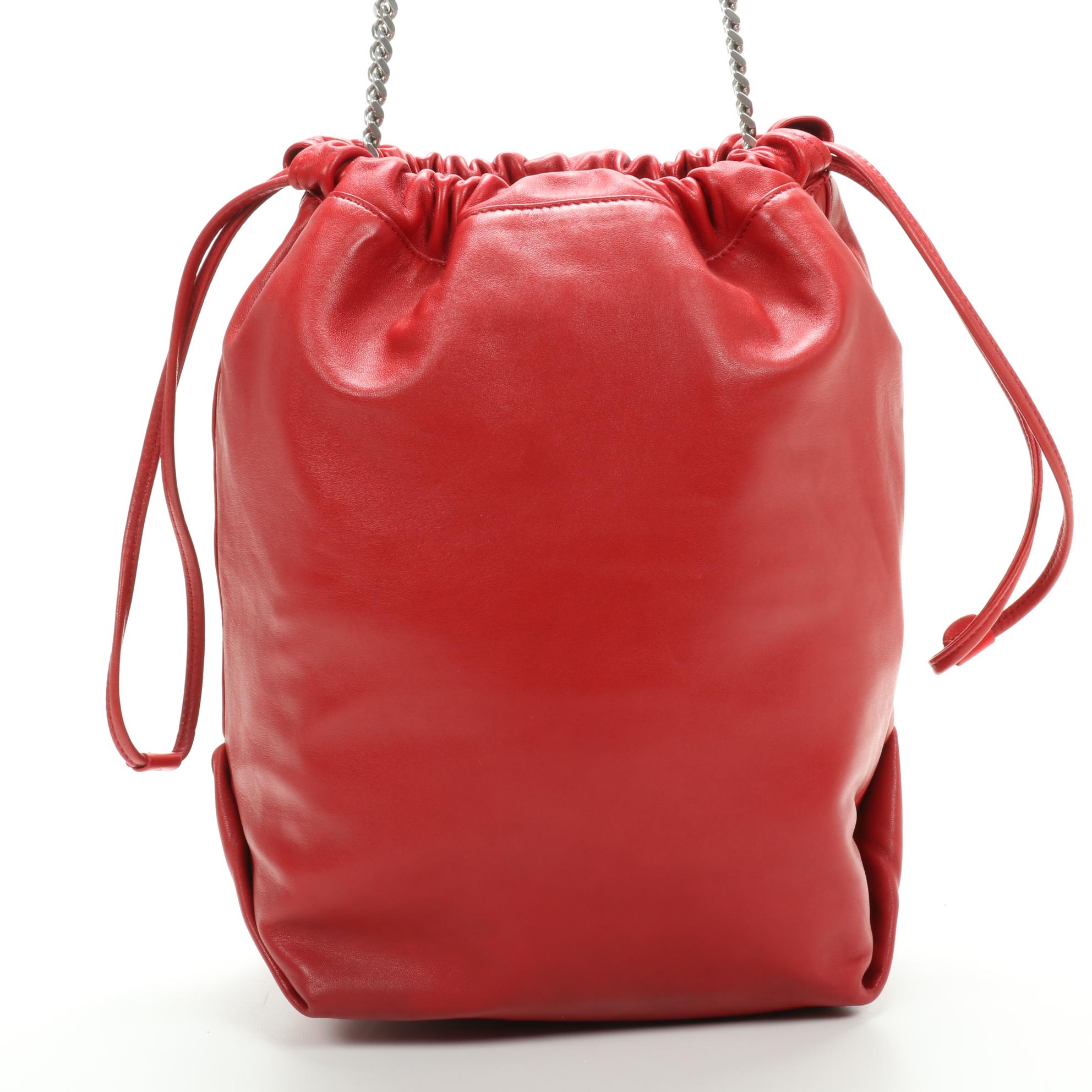 Saint Laurent Teddy Bucket Bag in Red Embellished Leather