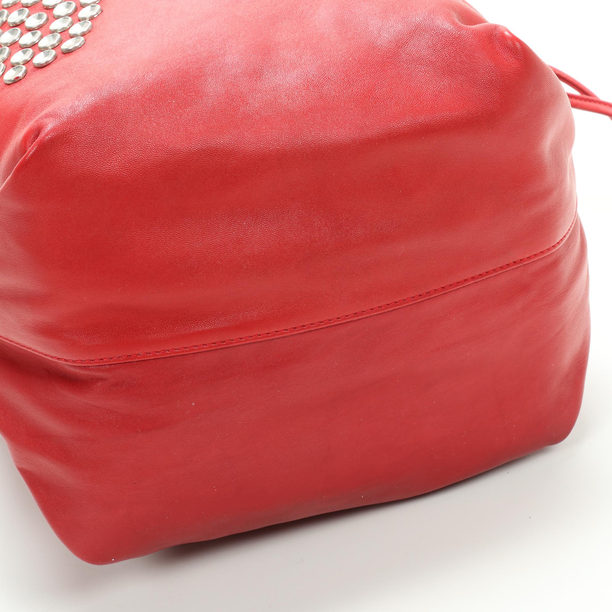 Saint Laurent Teddy Bucket Bag in Red Embellished Leather