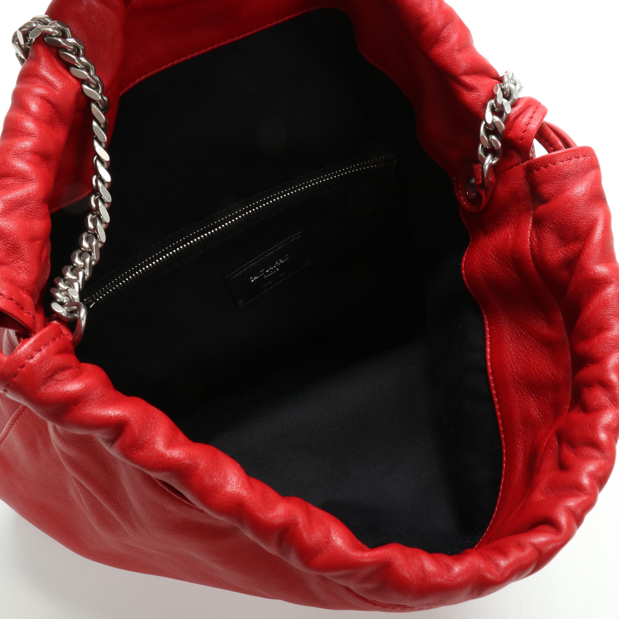 Saint Laurent Teddy Bucket Bag in Red Embellished Leather