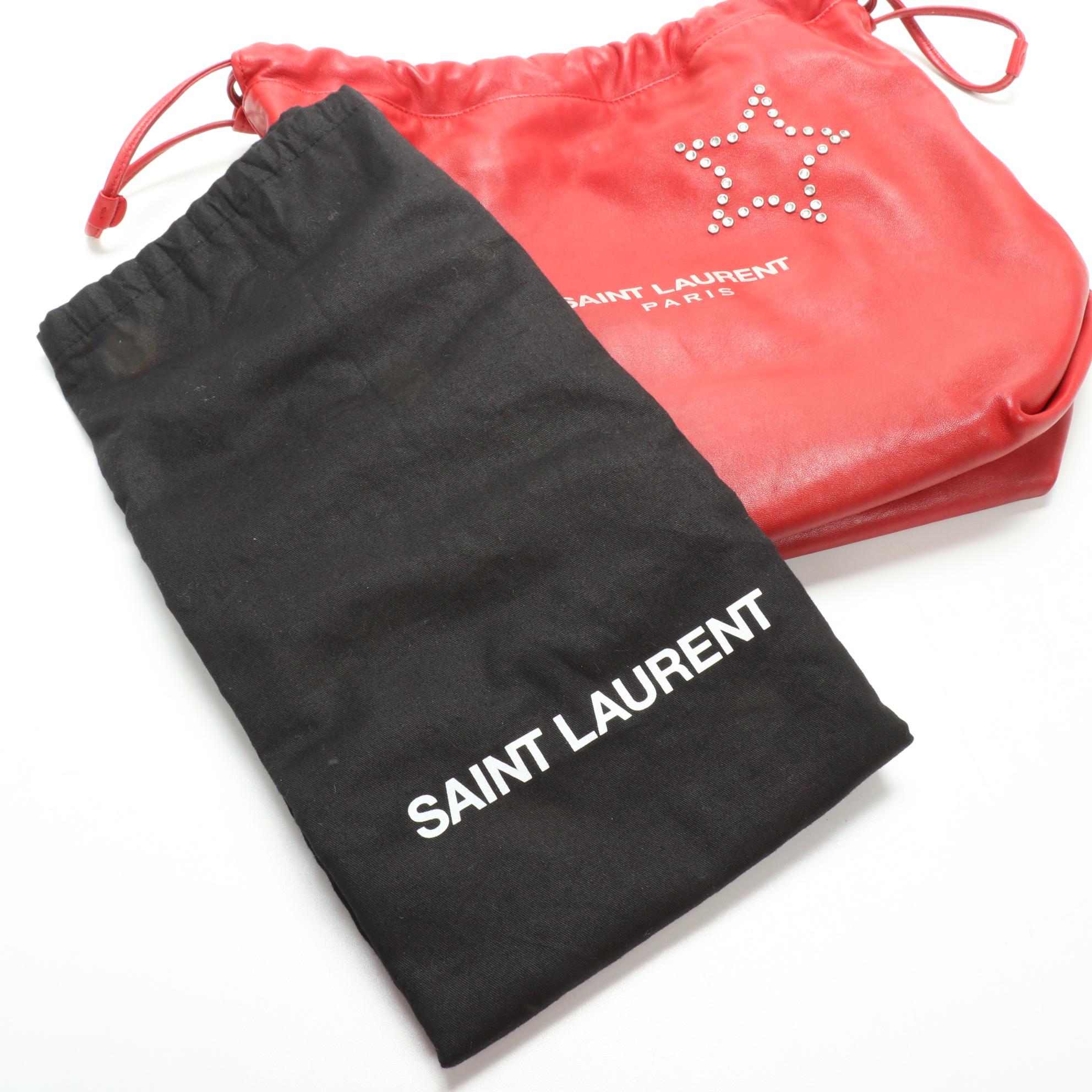 Saint Laurent Teddy Bucket Bag in Red Embellished Leather