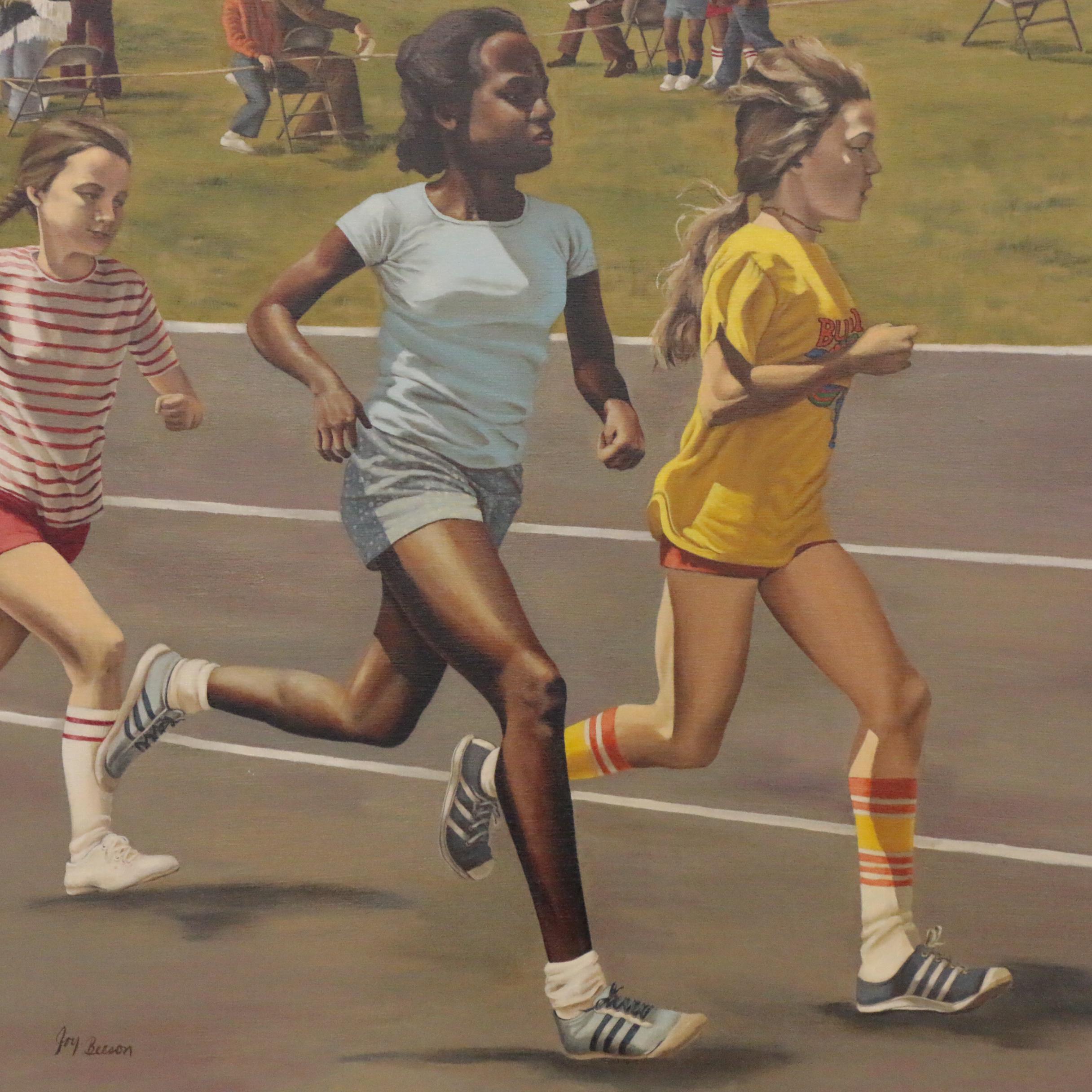 Joy Beeson Oil Painting of Track Race, Late 20th Century