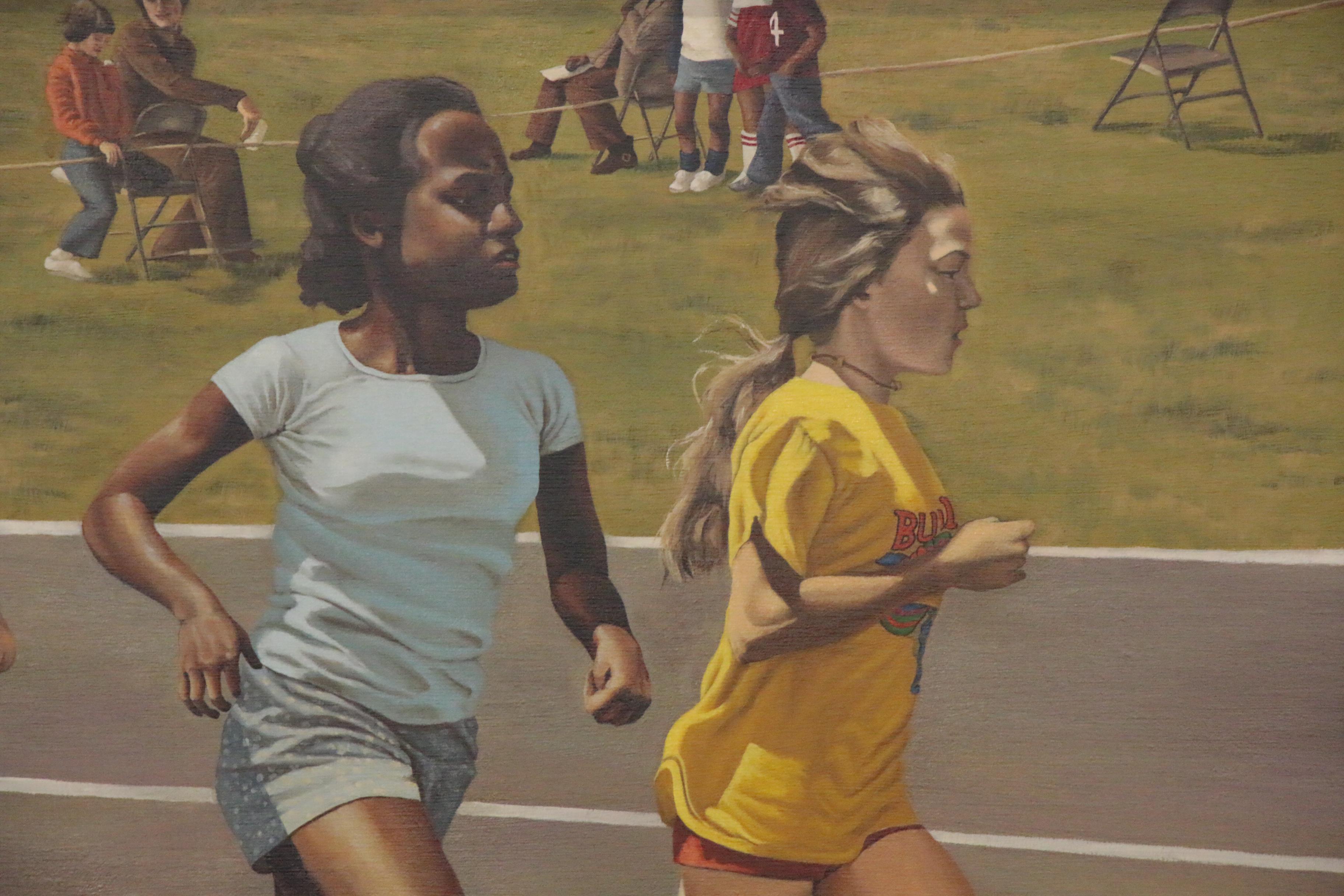 Joy Beeson Oil Painting of Track Race, Late 20th Century