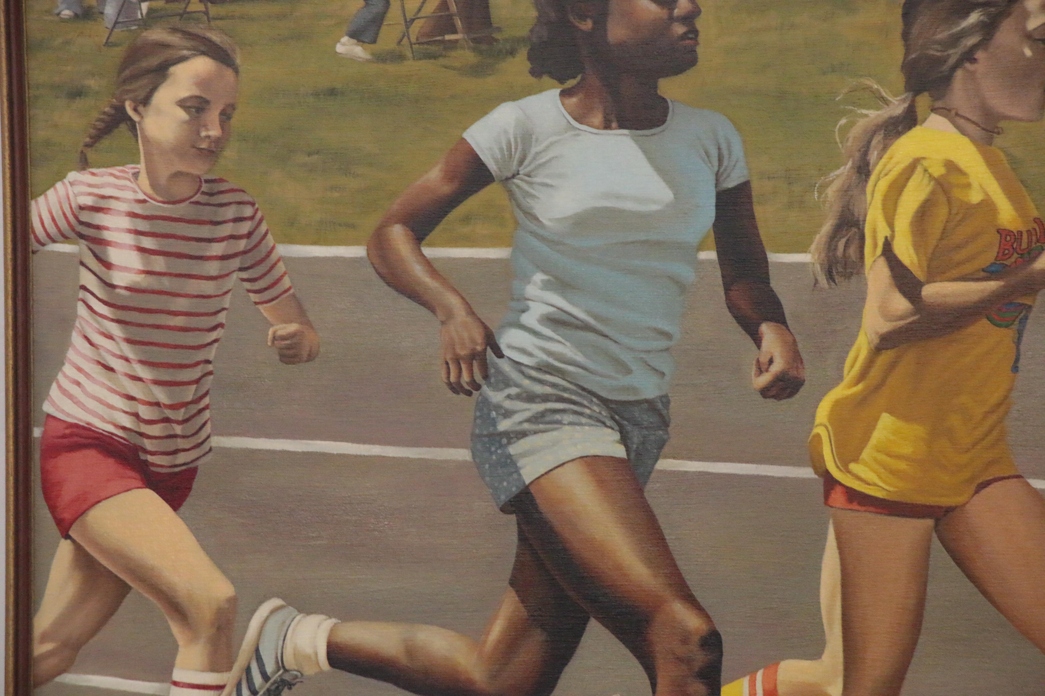 Joy Beeson Oil Painting of Track Race, Late 20th Century