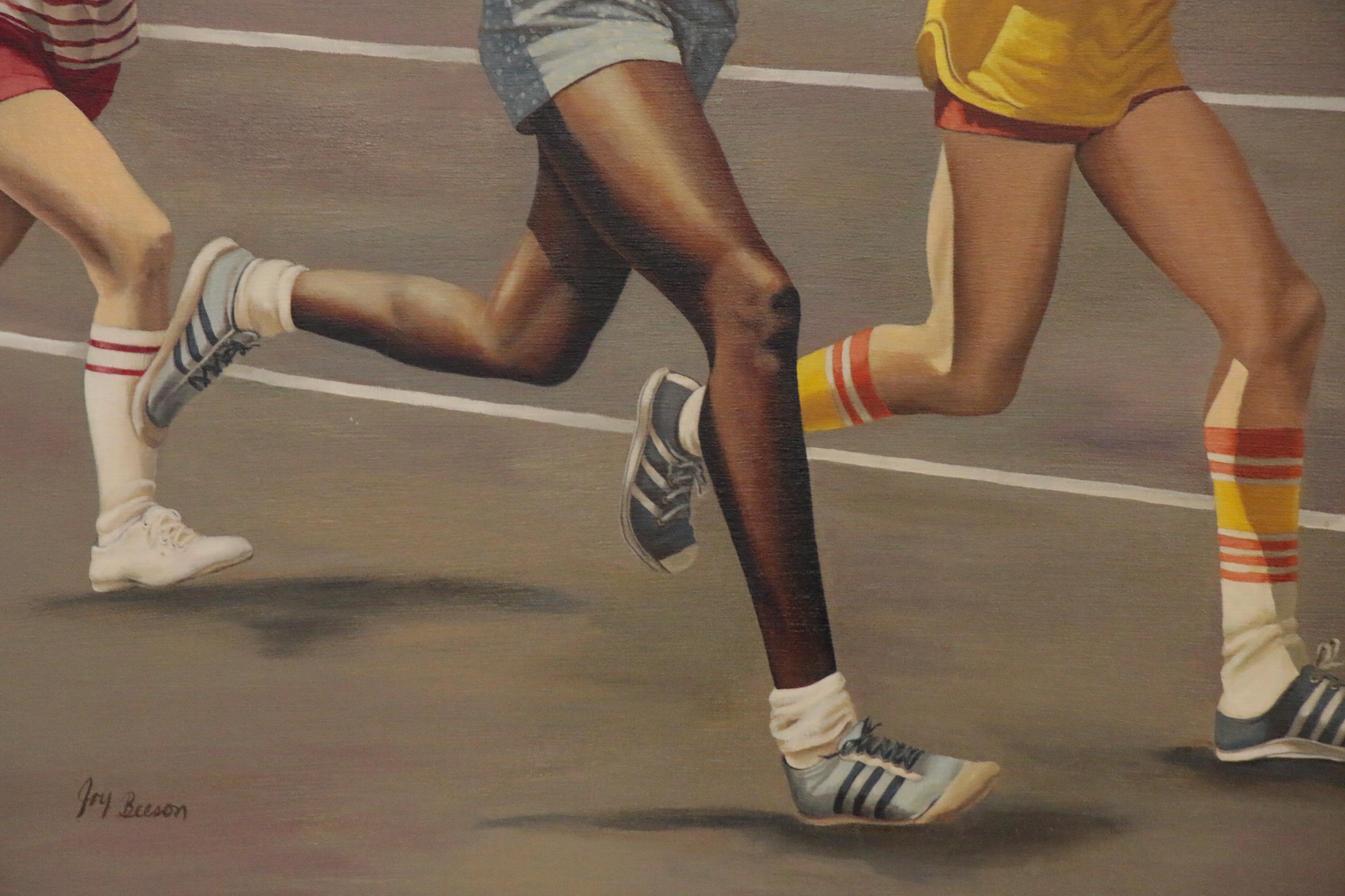 Joy Beeson Oil Painting of Track Race, Late 20th Century