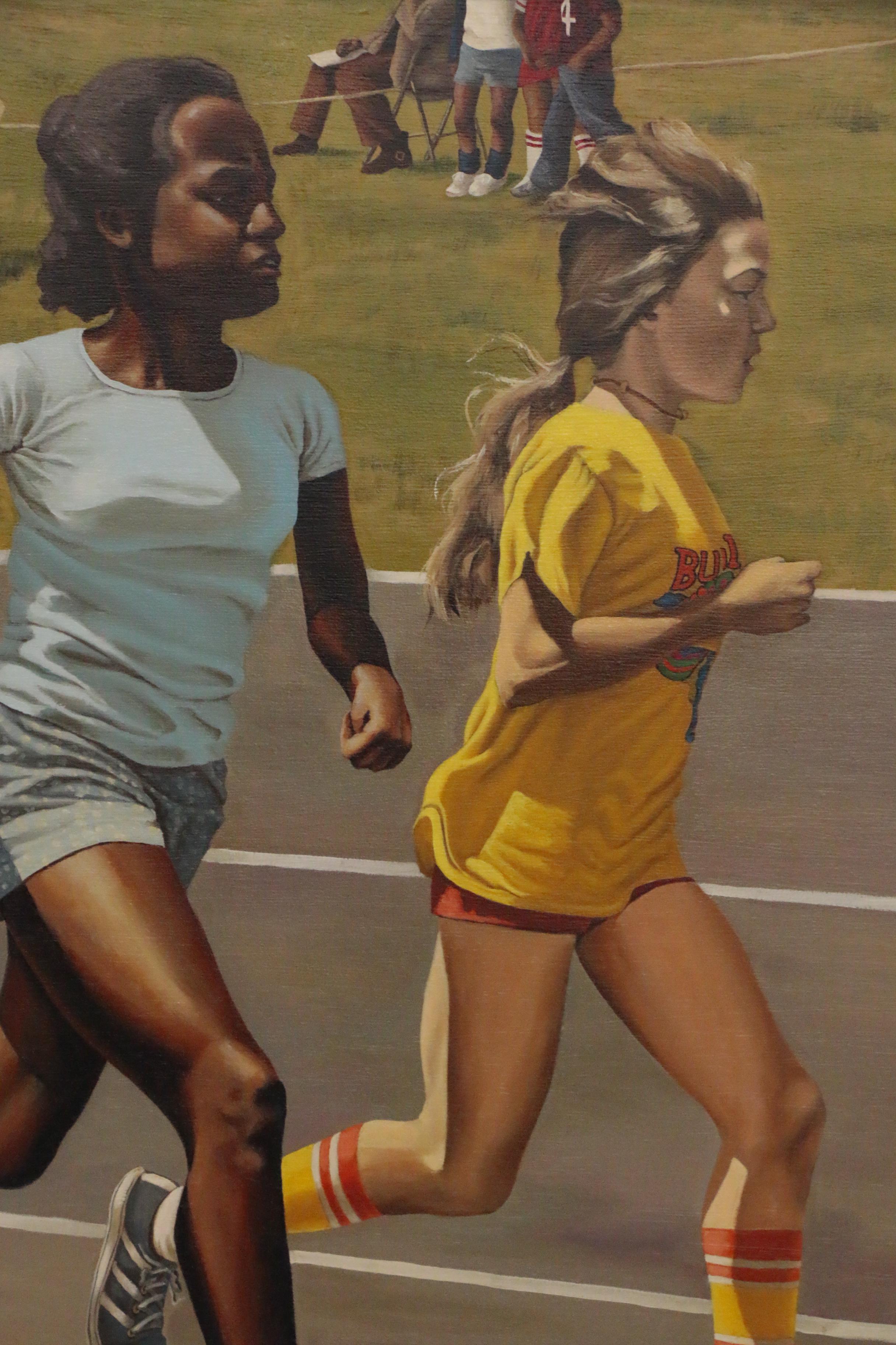 Joy Beeson Oil Painting of Track Race, Late 20th Century