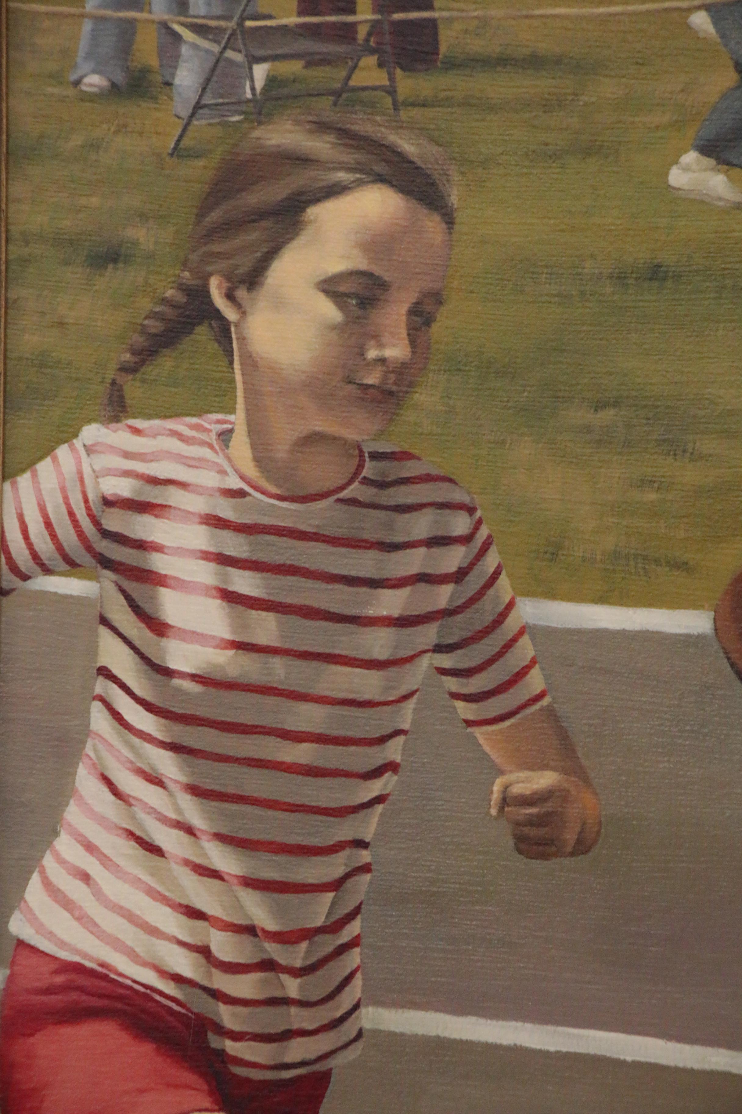 Joy Beeson Oil Painting of Track Race, Late 20th Century