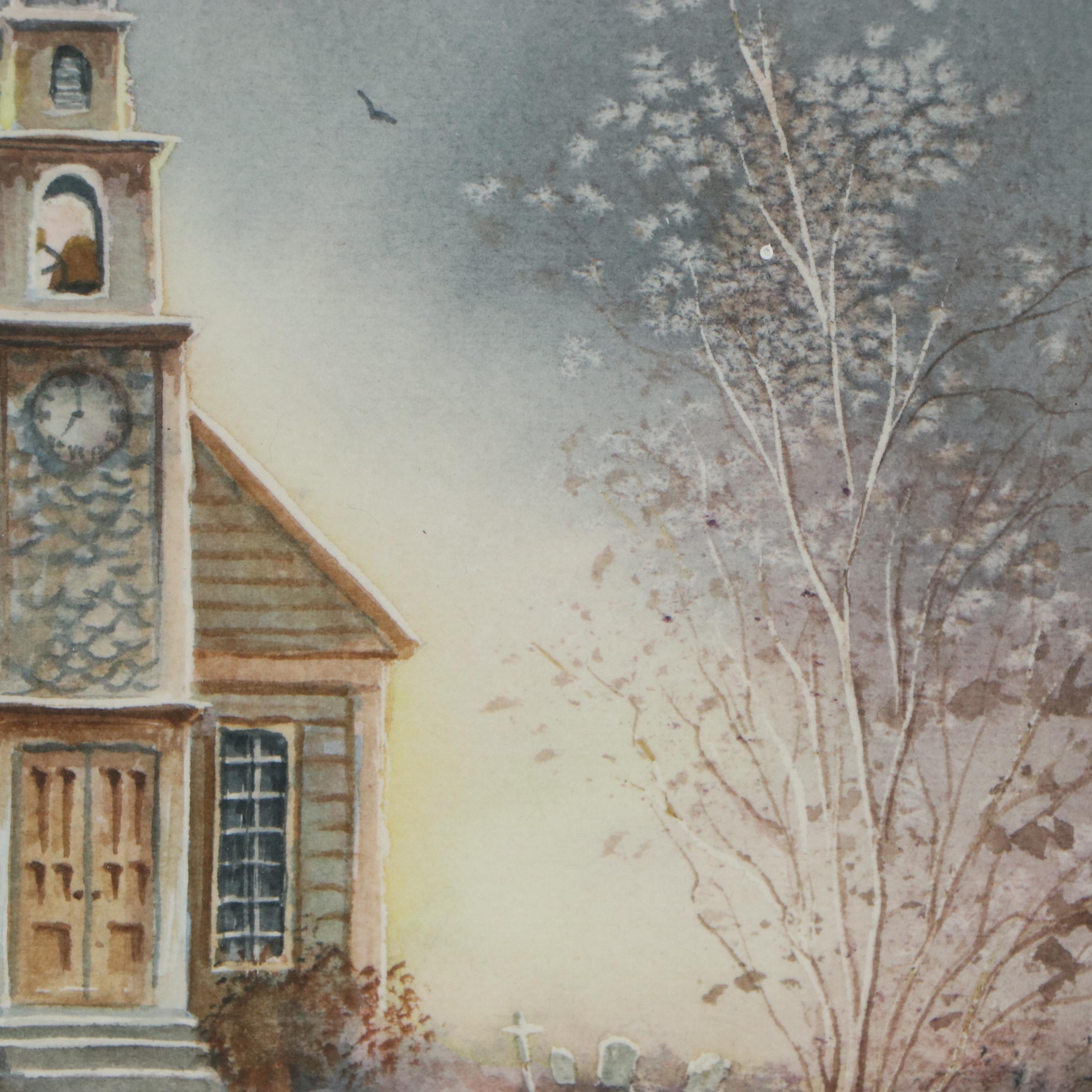 Mark Meisenholder Watercolor Painting "Country Church," Late 20th Century