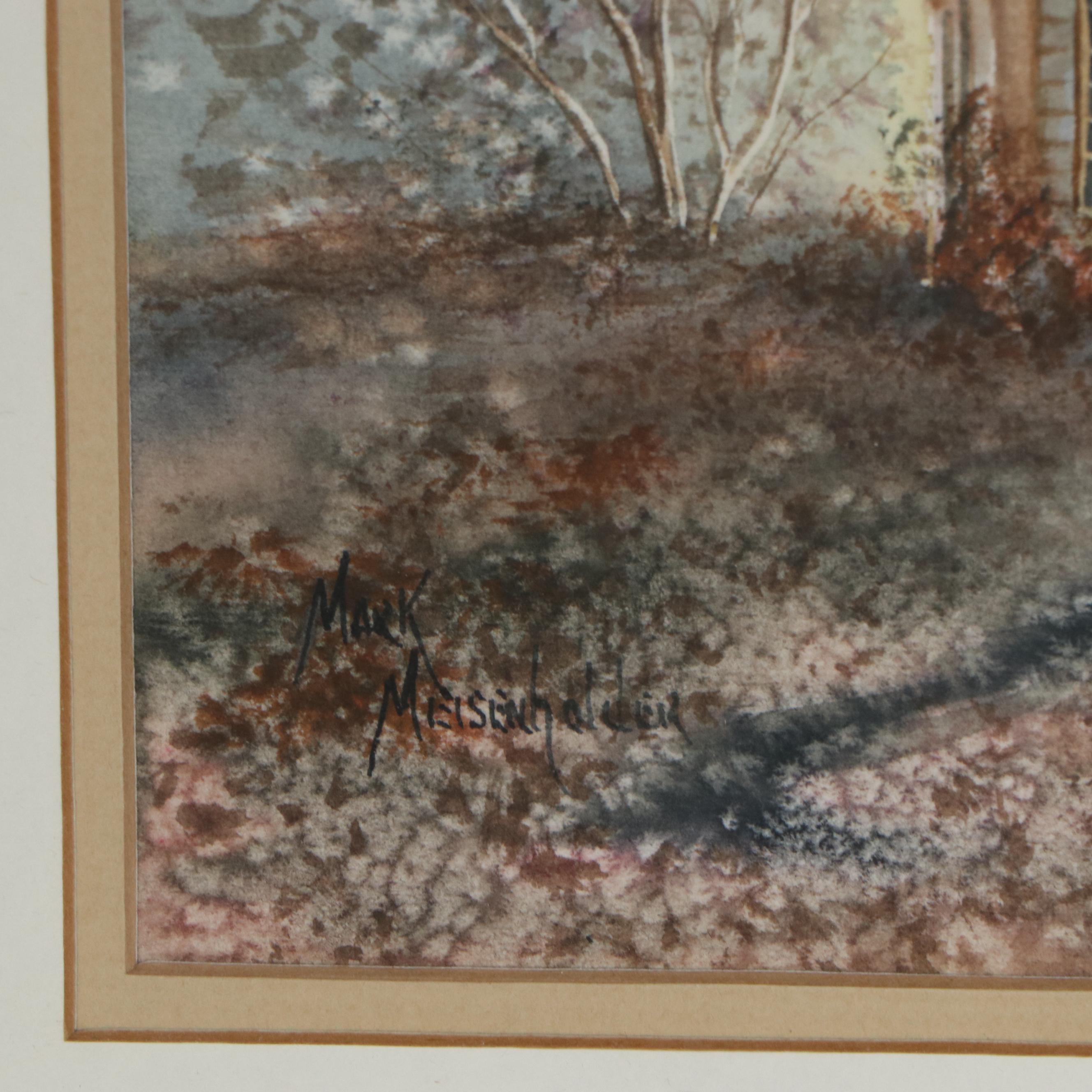 Mark Meisenholder Watercolor Painting "Country Church," Late 20th Century