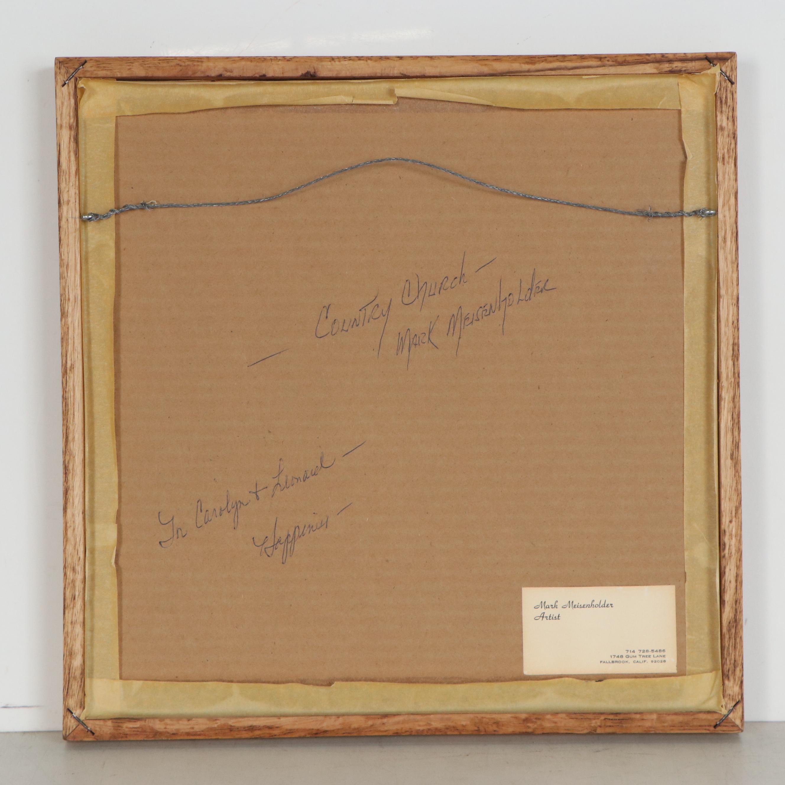 Mark Meisenholder Watercolor Painting "Country Church," Late 20th Century