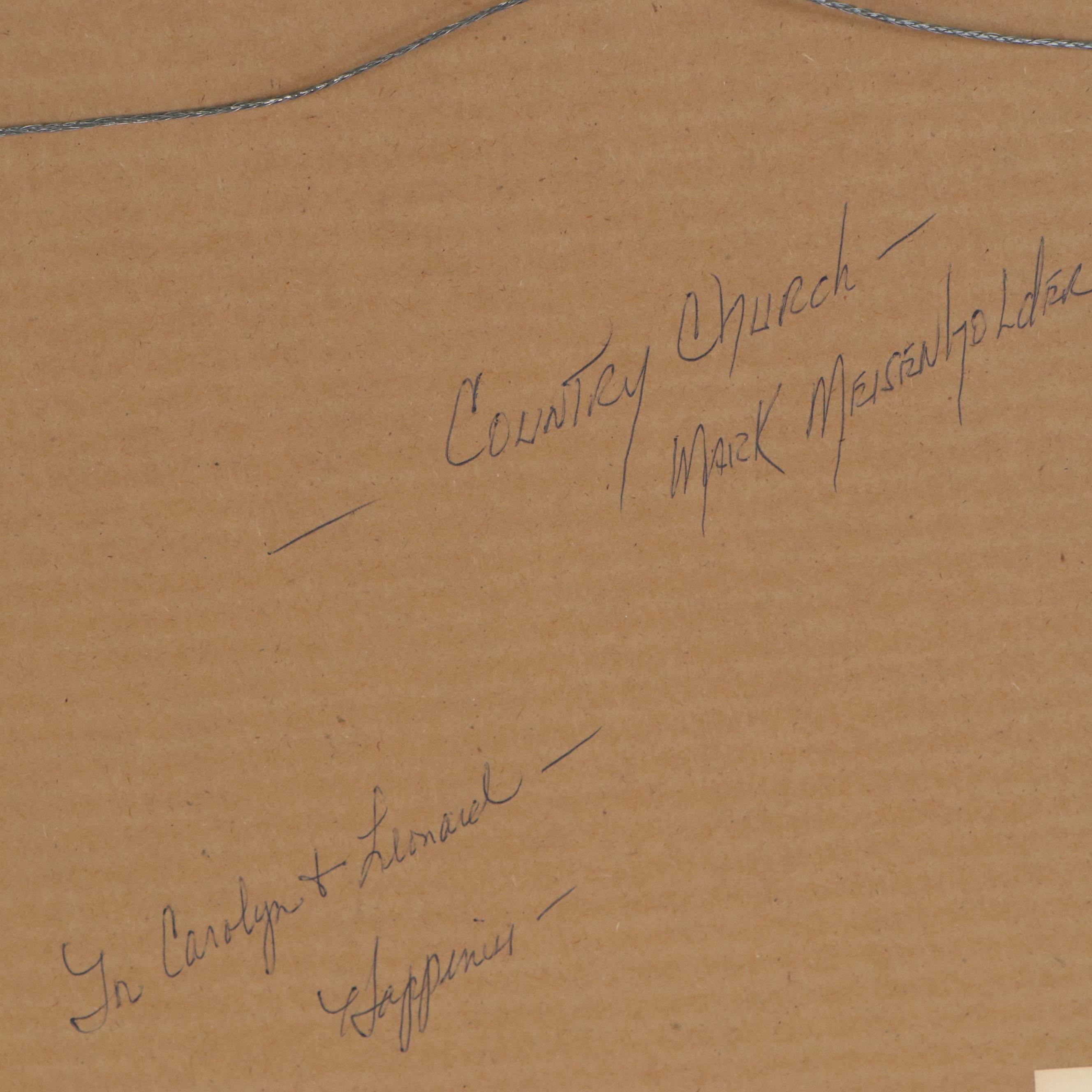 Mark Meisenholder Watercolor Painting "Country Church," Late 20th Century