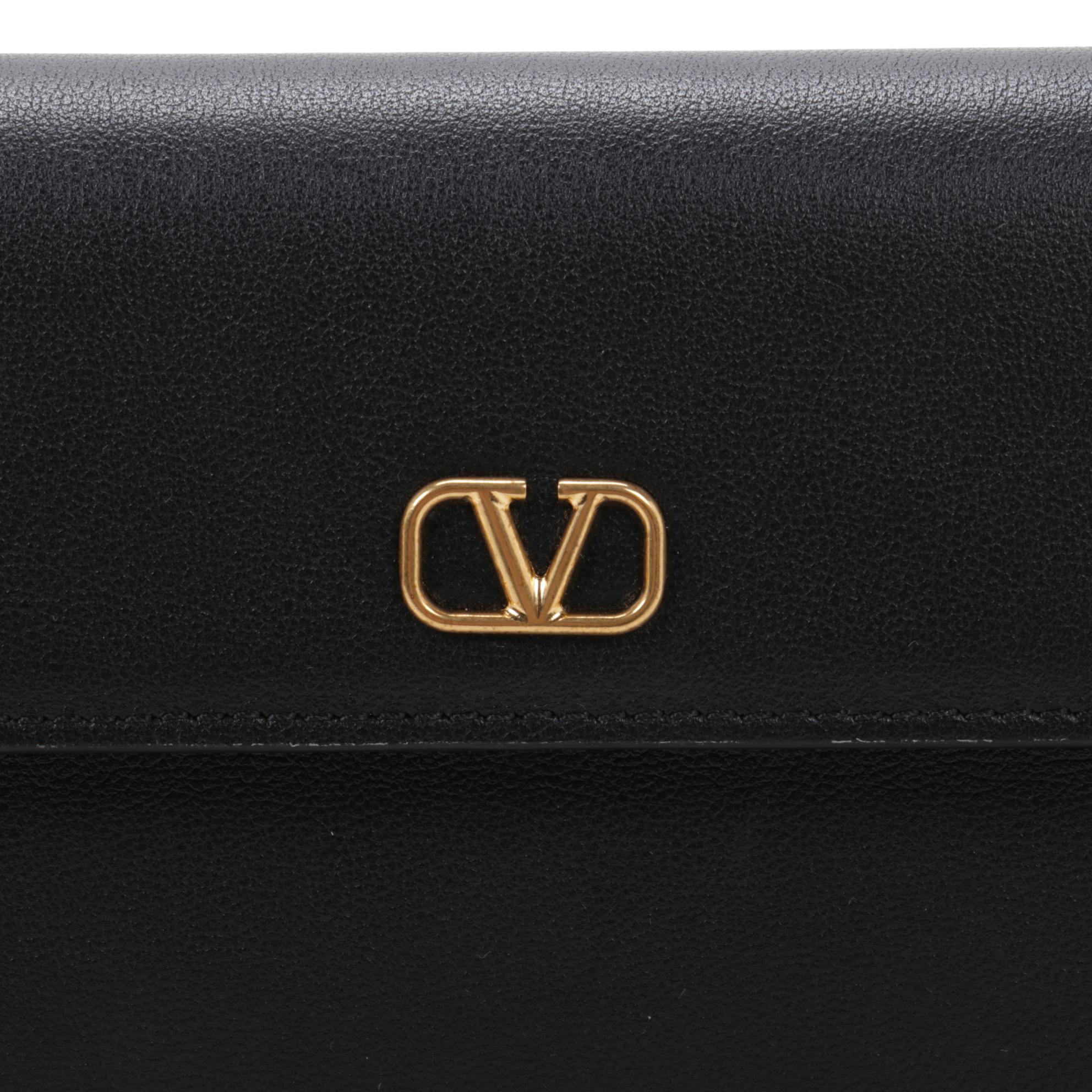 Valentino VLogo Double Flap Clutch in Black Leather