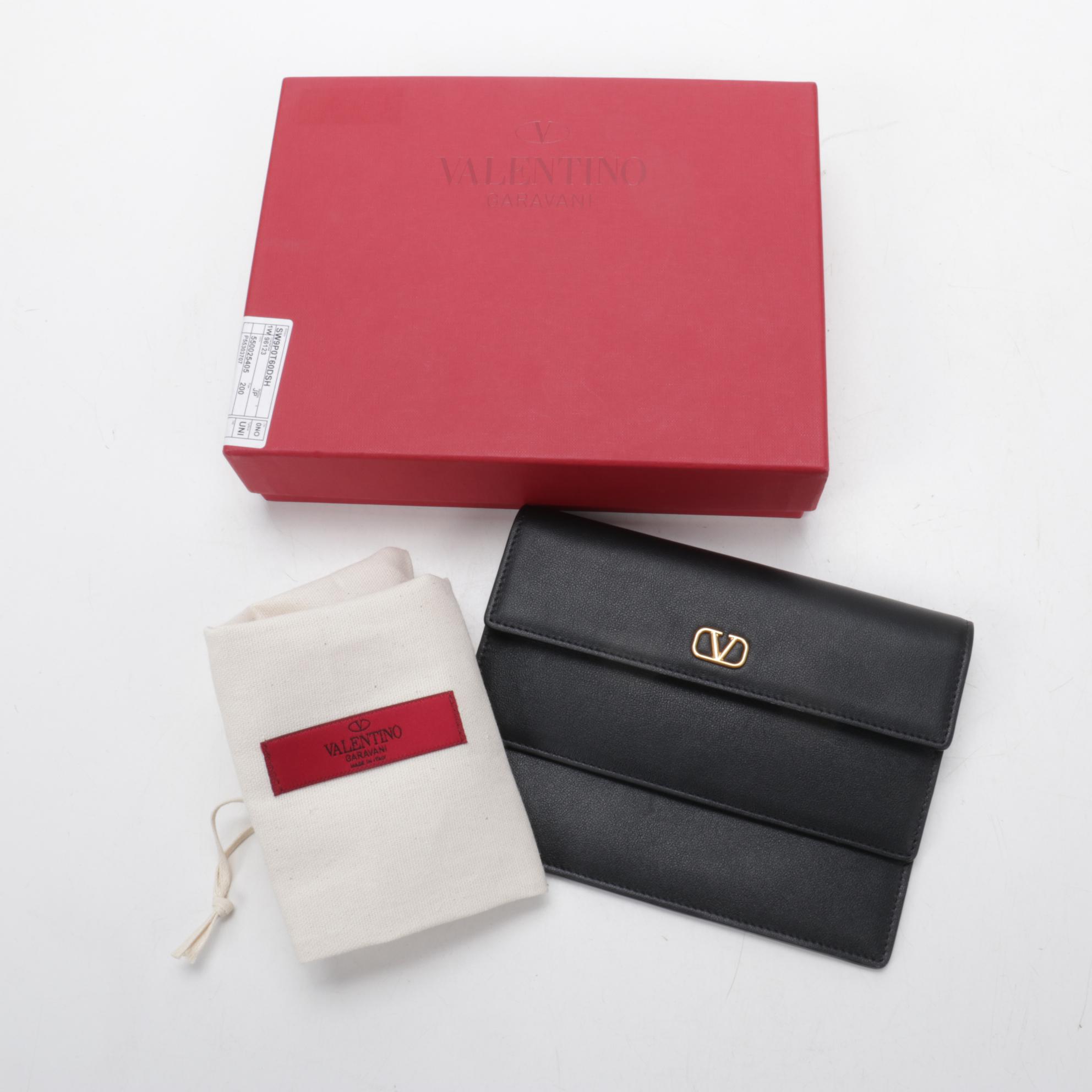 Valentino VLogo Double Flap Clutch in Black Leather