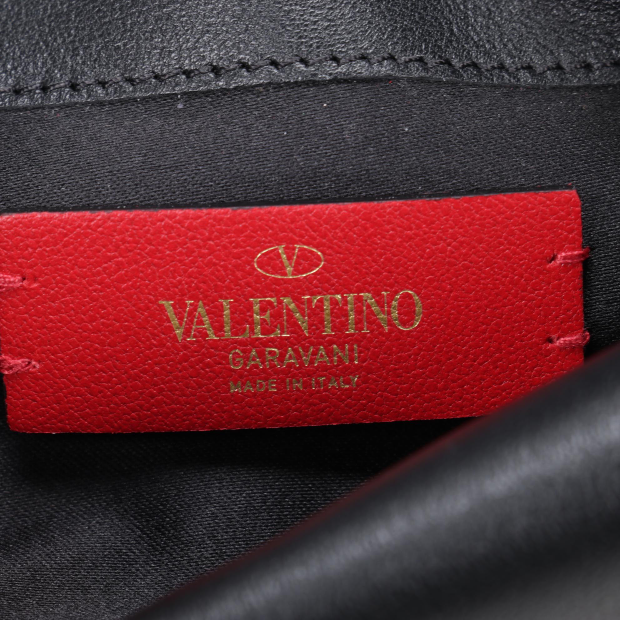 Valentino VLogo Double Flap Clutch in Black Leather