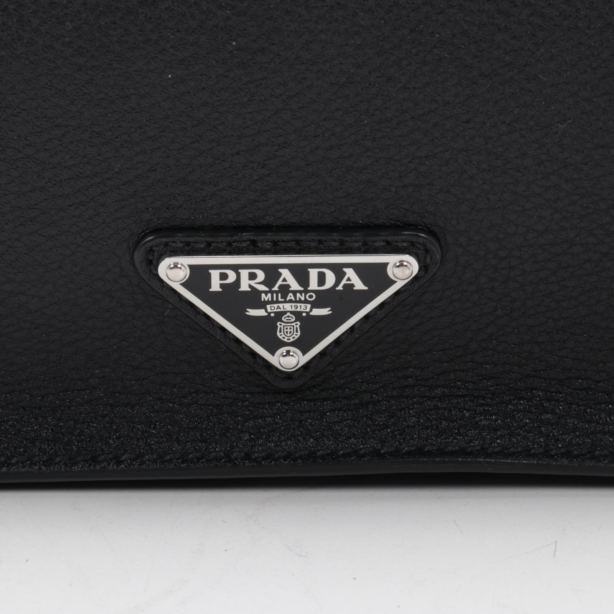 Prada Wristlet Clutch in Black Grained Leather