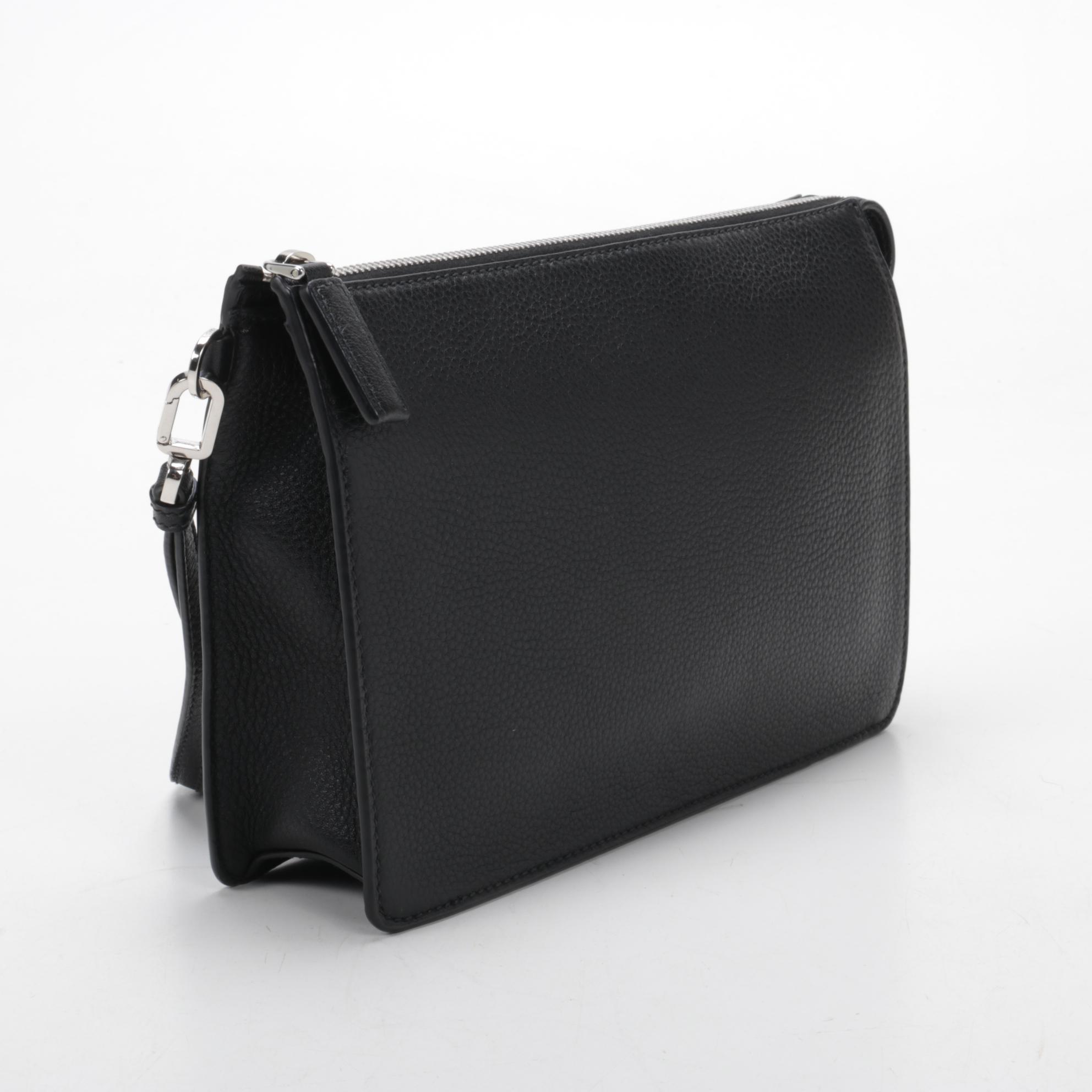 Prada Wristlet Clutch in Black Grained Leather